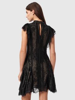 AllSaints Fleur A-Line High Neck Textured Mini Dress - view 2, Black/Gold