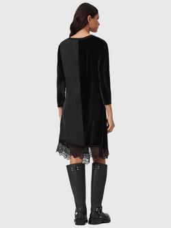 AllSaints Lana Velvet Lace Trim Dress, Black - view 2, Black
