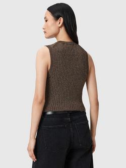 AllSaints Cruz Metallic V-Neck Waistcoat - view 2, Bronze Brown