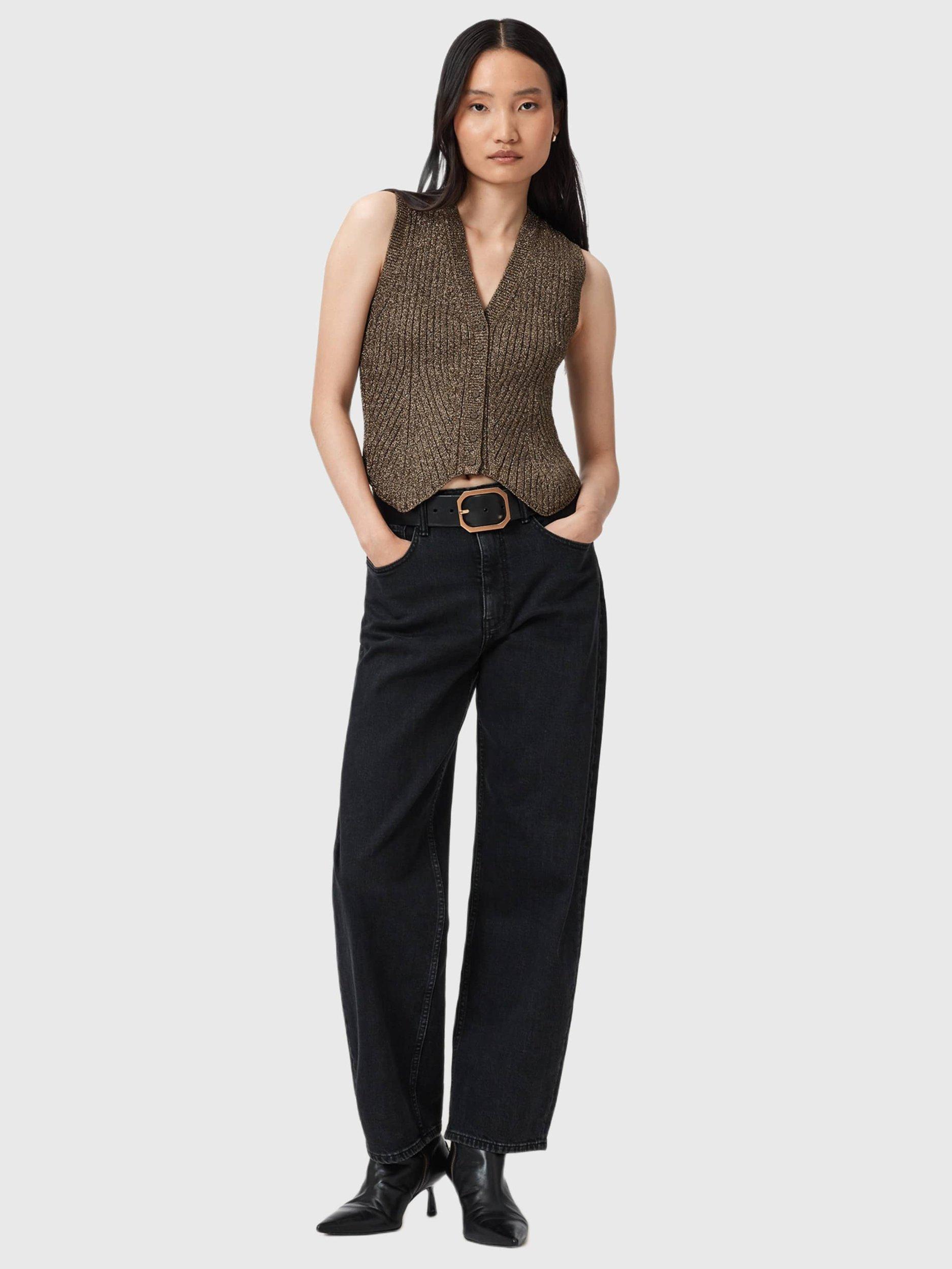 Product image 3 of 6, which shows AllSaints Cruz Metallic V-Neck Waistcoat, Bronze Brown, L