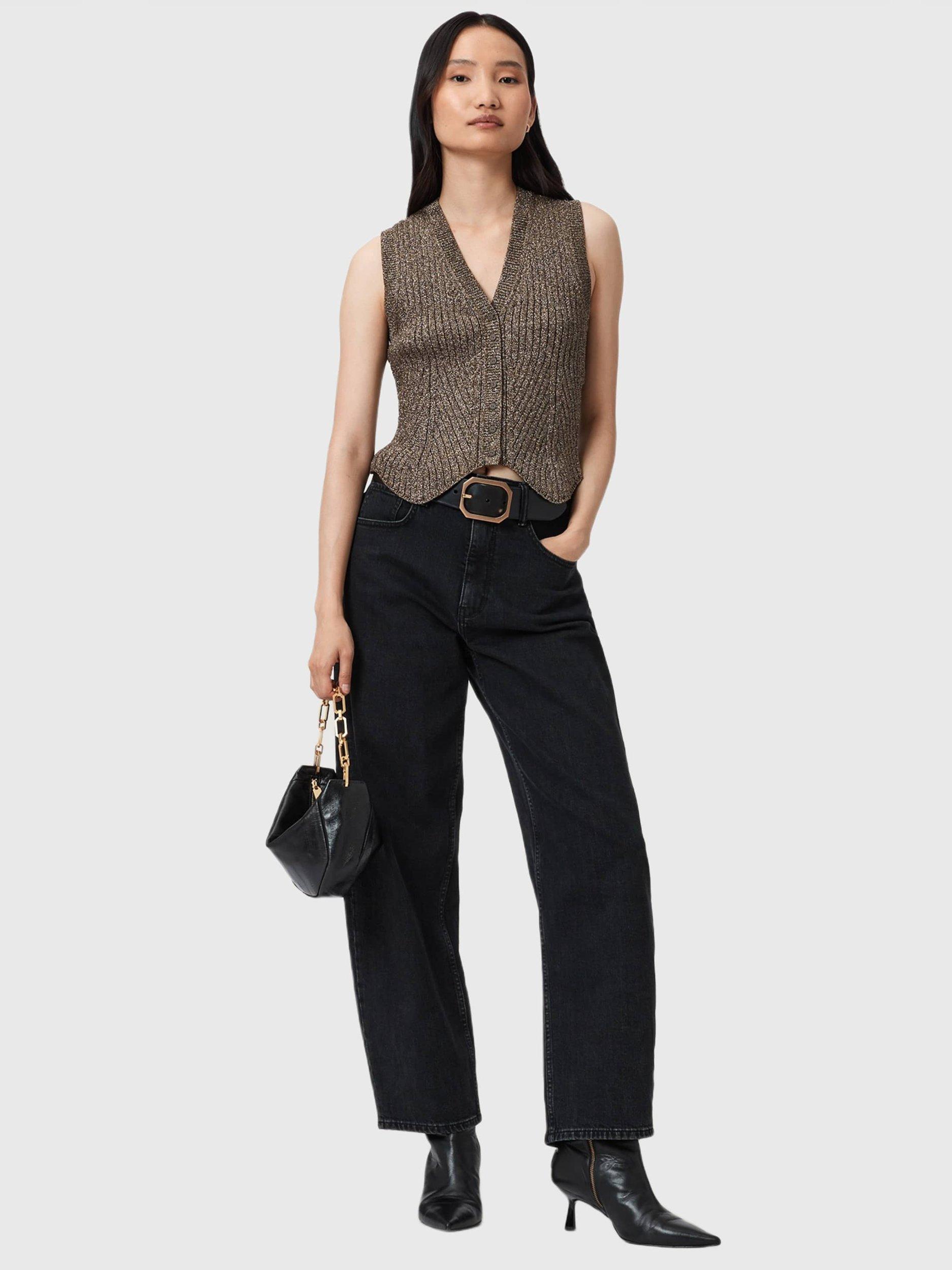 Product image 6 of 6, which shows AllSaints Cruz Metallic V-Neck Waistcoat, Bronze Brown, L