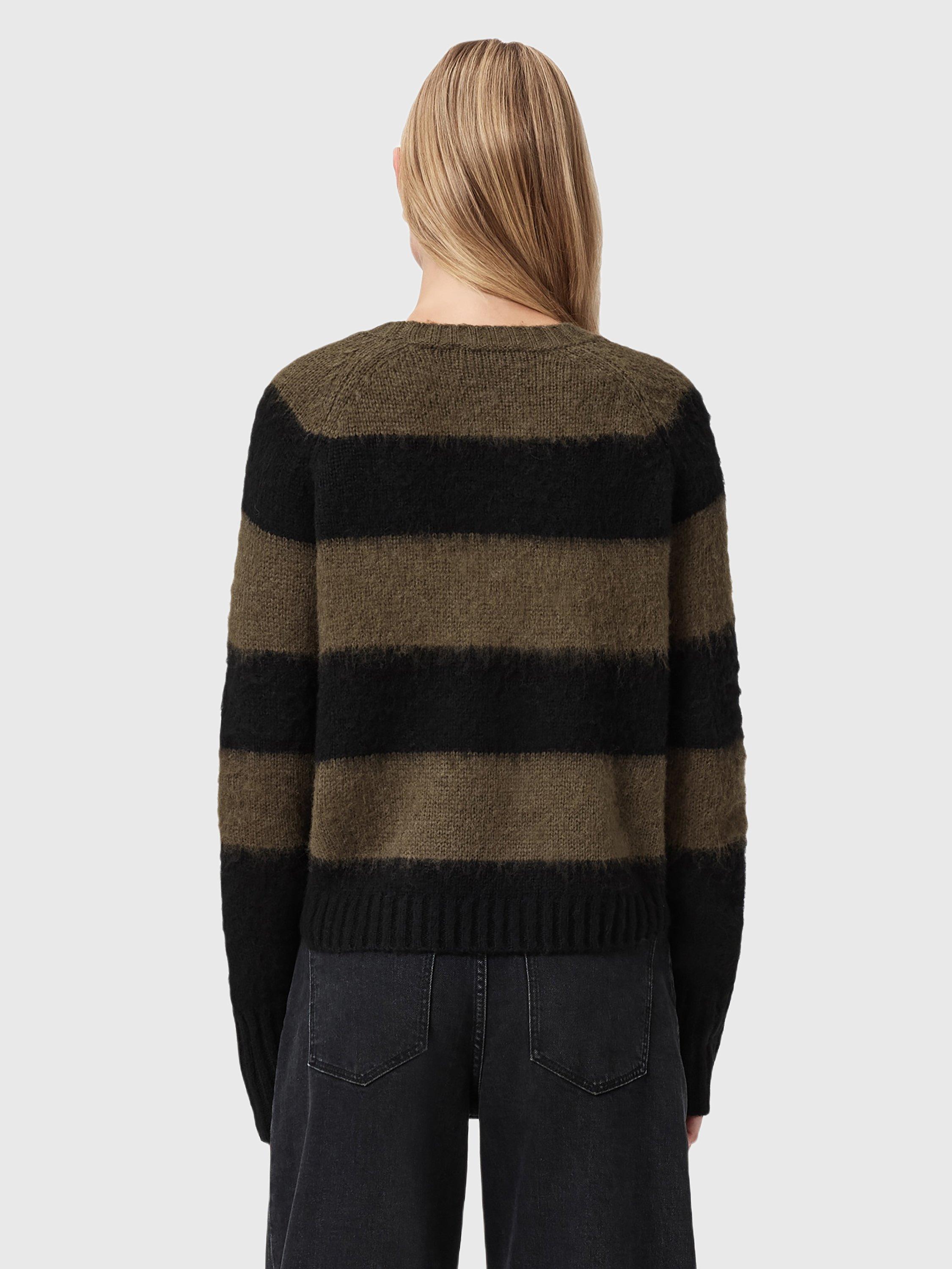 Product image 2 of 7, which shows AllSaints Lou Crew Neck Stripe Jumper, Black/Multi, L