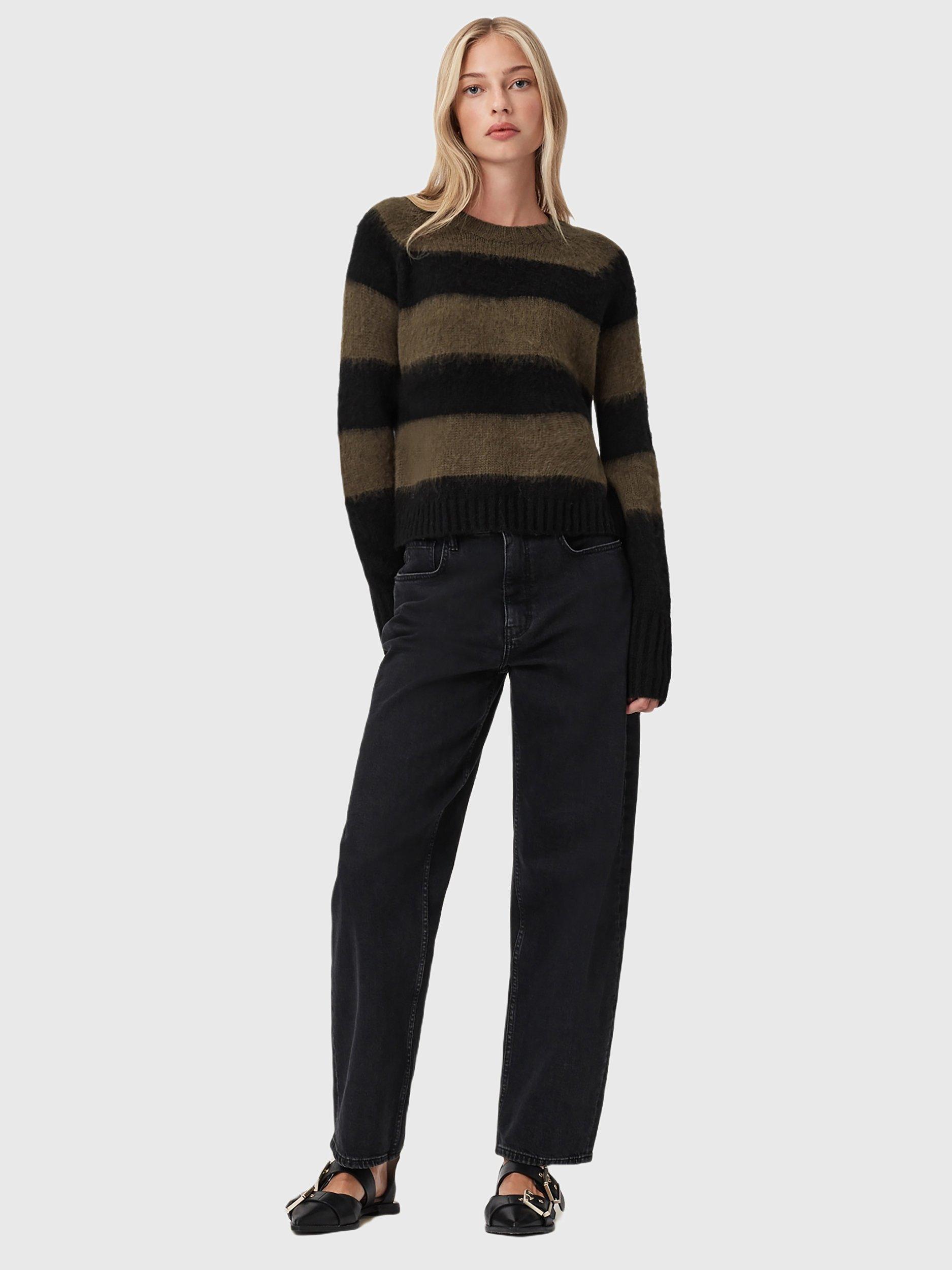 Product image 3 of 7, which shows AllSaints Lou Crew Neck Stripe Jumper, Black/Multi, L
