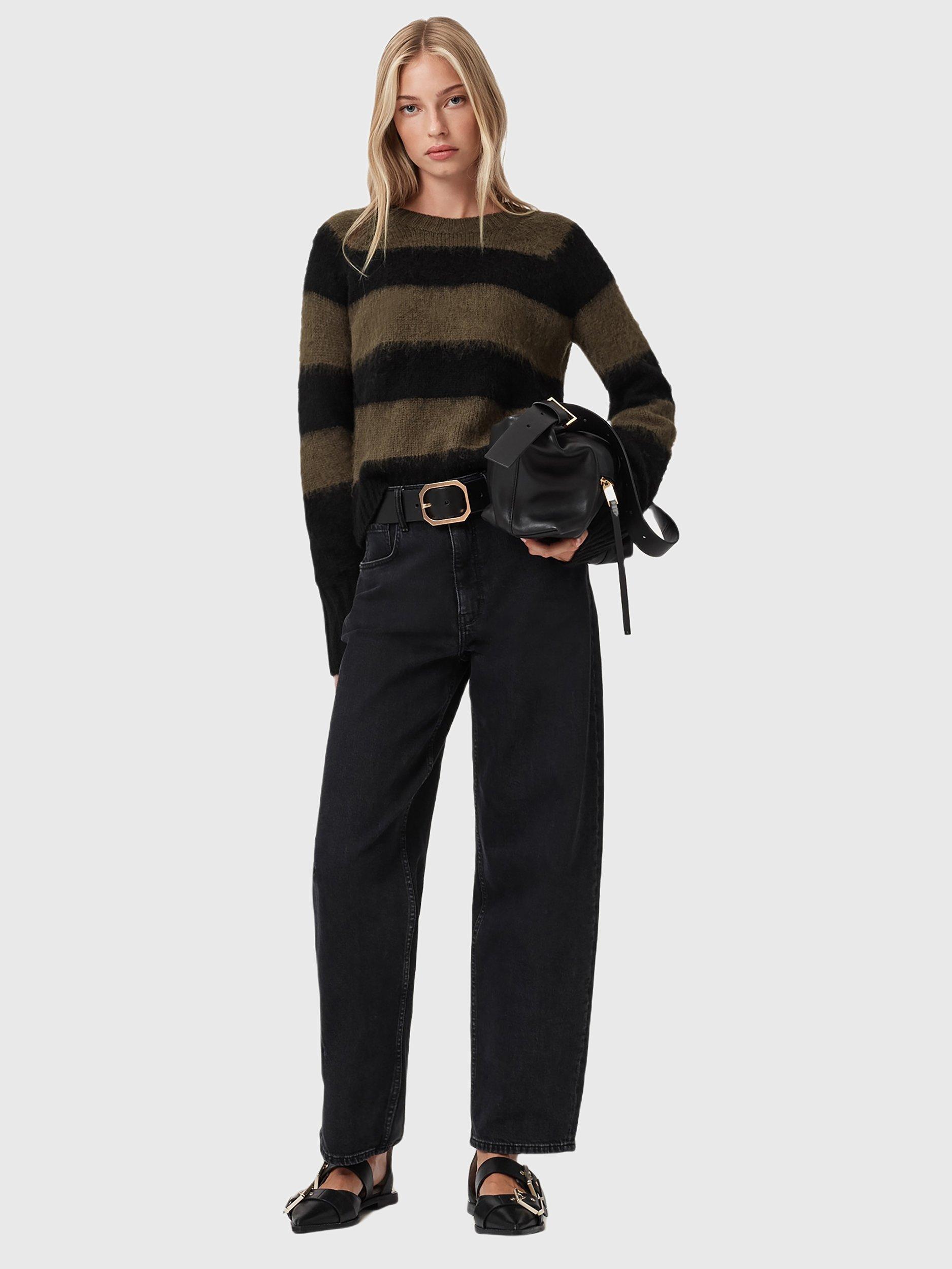 Product image 6 of 7, which shows AllSaints Lou Crew Neck Stripe Jumper, Black/Multi, L