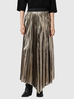 AllSaints Jax Metallic Pleated Skirt, Gold/Multi, Gold/Multi