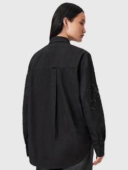 AllSaints Gemi Organic Cotton Embellished Long Sleeve Collar Shirt - view 2, Black
