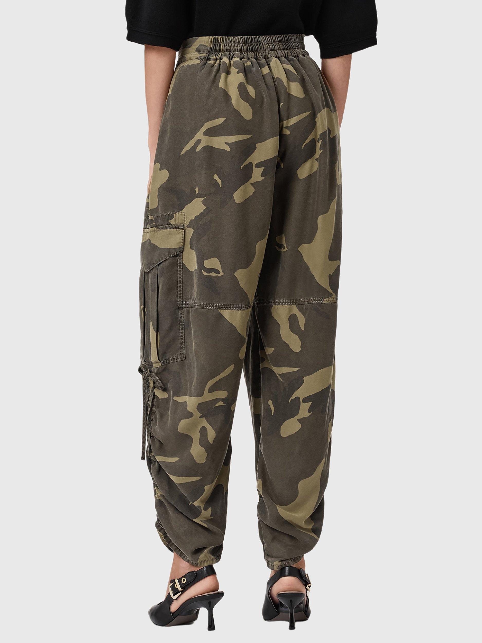 Product image 2 of 7, which shows AllSaints Kaye Mid Rise Cargo Trousers, Camo Green, XS