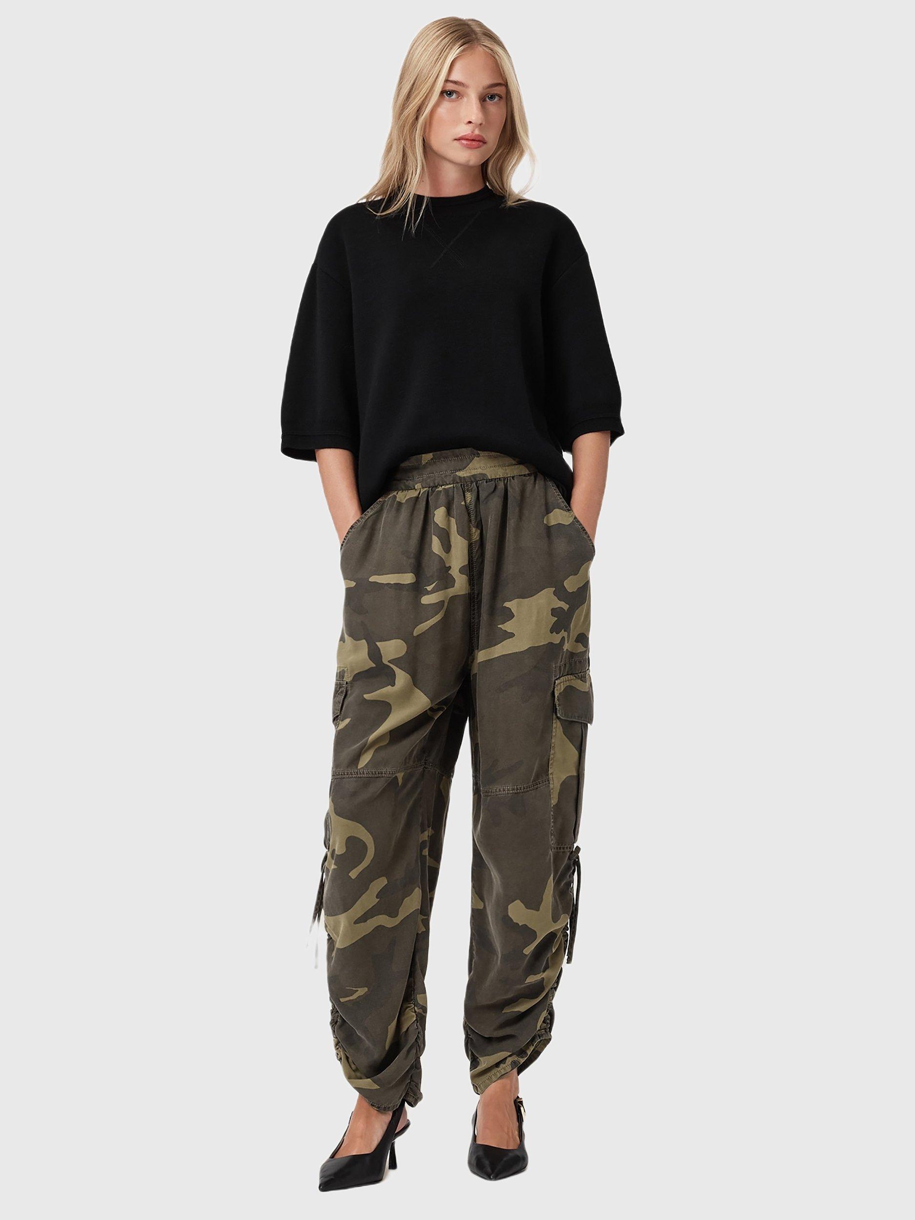 Product image 3 of 7, which shows AllSaints Kaye Mid Rise Cargo Trousers, Camo Green, XS