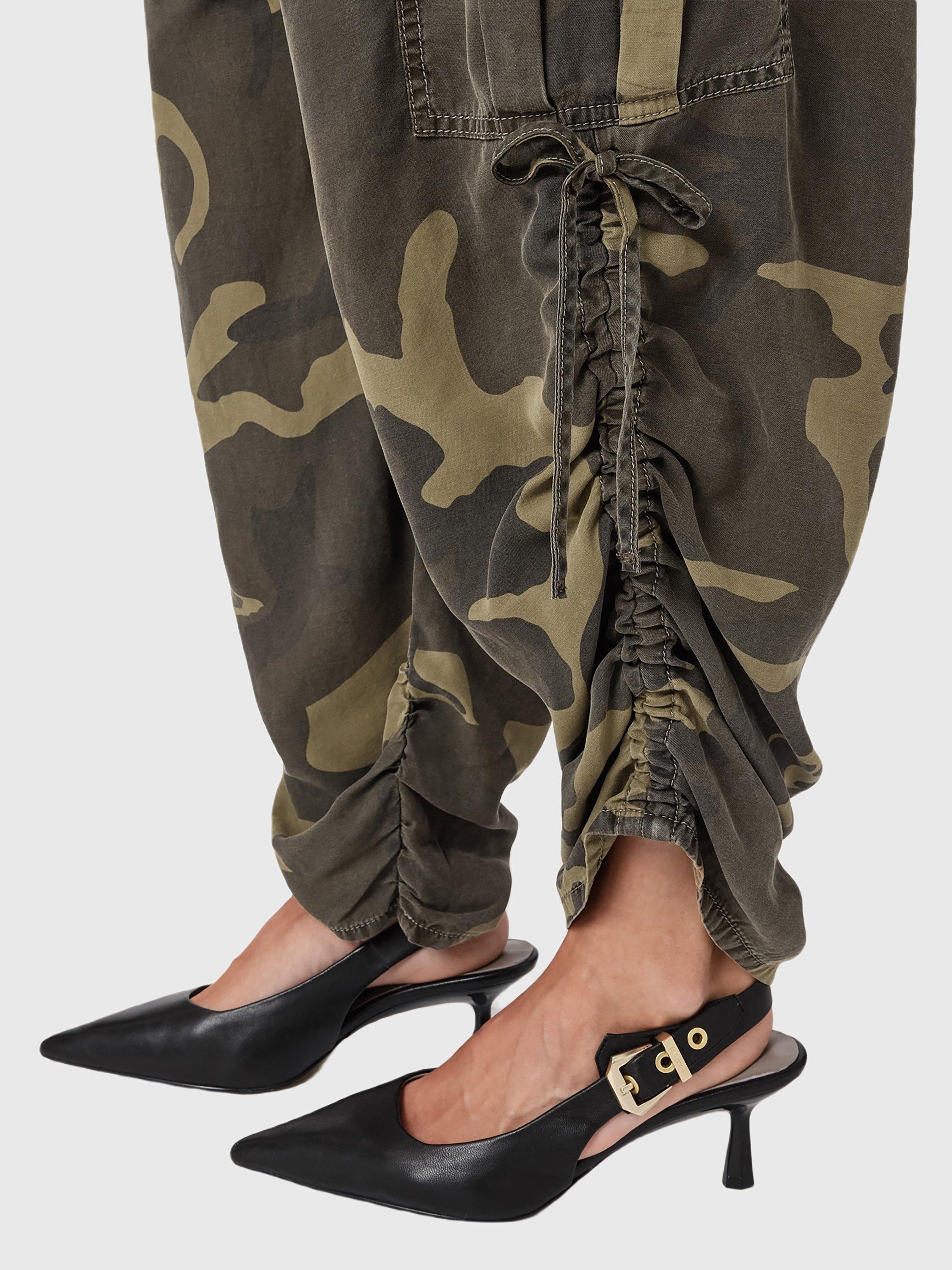 Product image 5 of 7, which shows AllSaints Kaye Mid Rise Cargo Trousers, Camo Green, XS