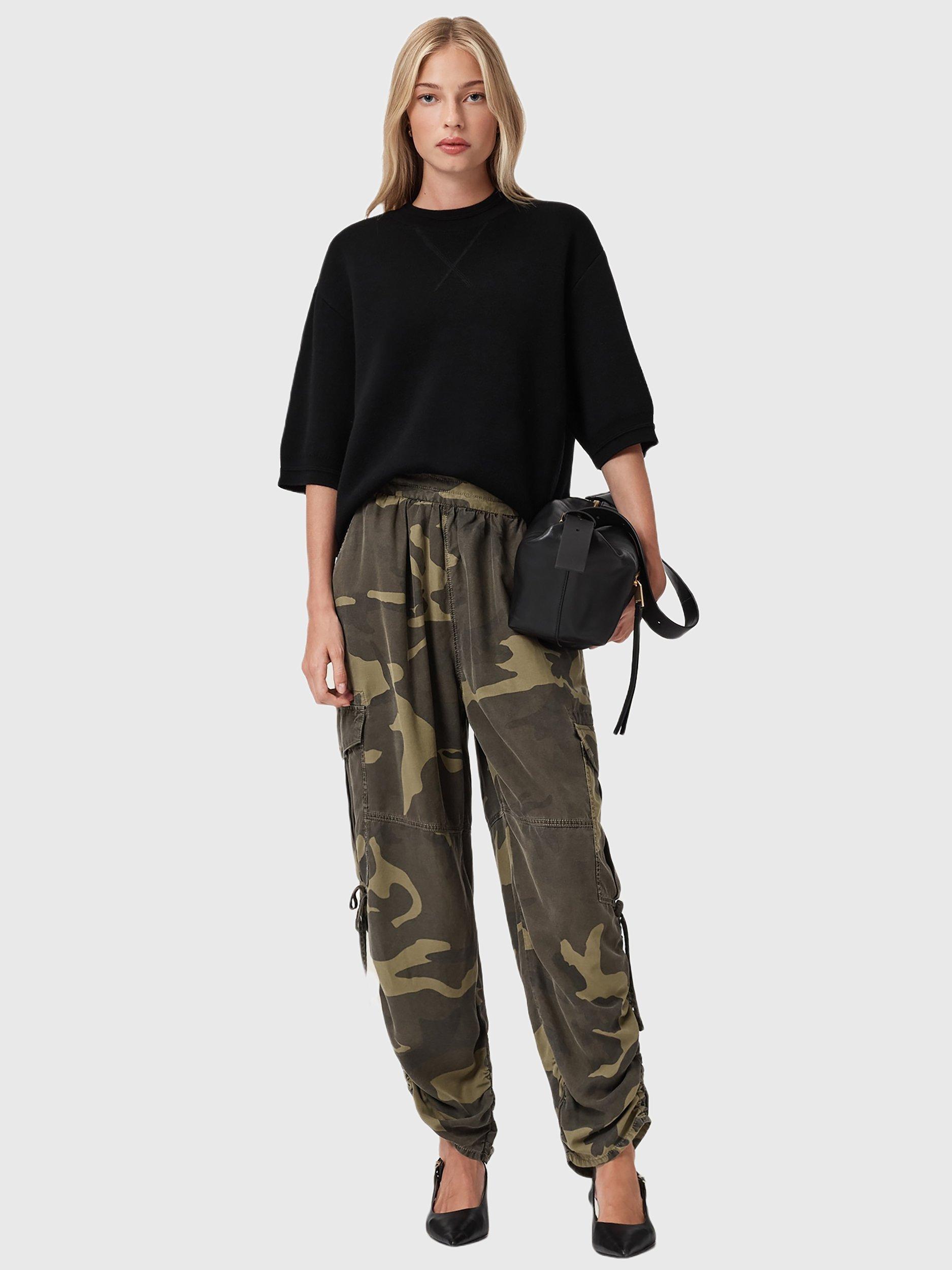 Product image 7 of 7, which shows AllSaints Kaye Mid Rise Cargo Trousers, Camo Green, XS