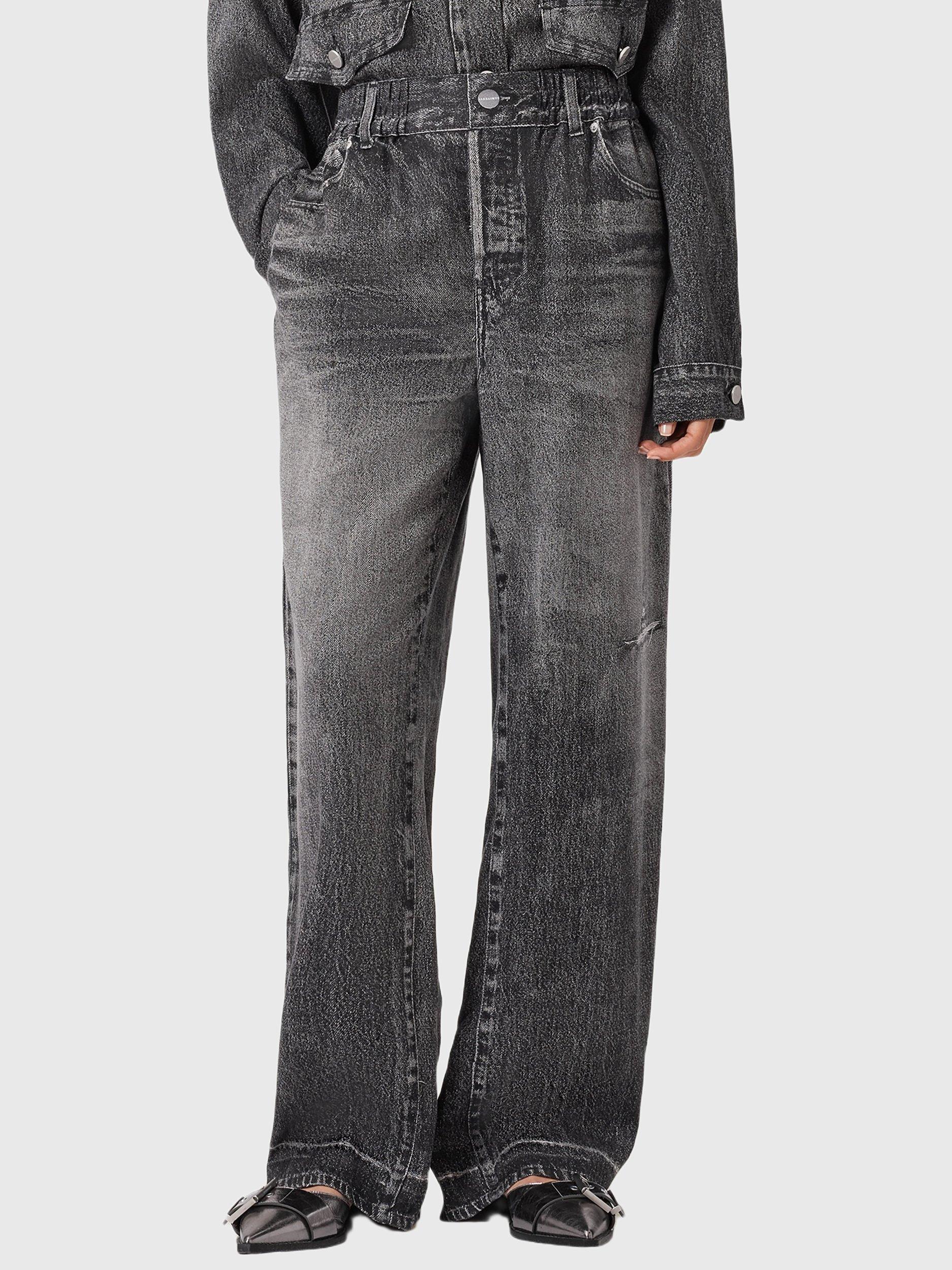 Product image 1 of 9, which shows AllSaints Tyler Wide Leg Jeans, Black, 8