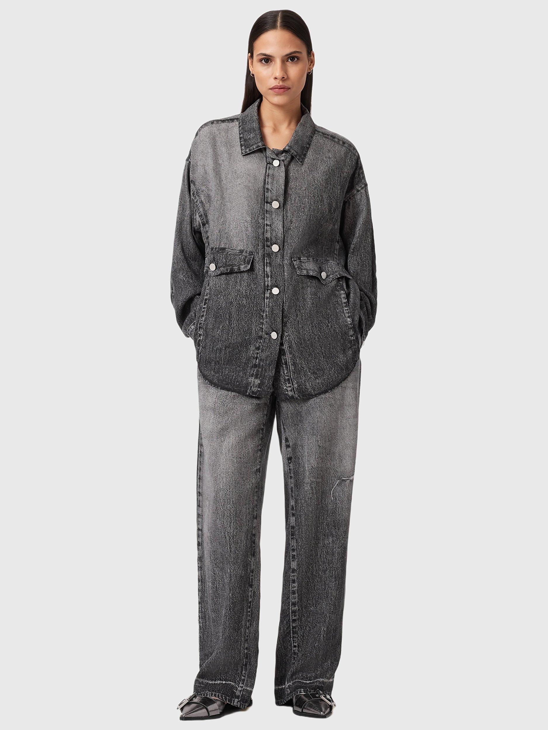 Product image 3 of 9, which shows AllSaints Tyler Wide Leg Jeans, Black, 8