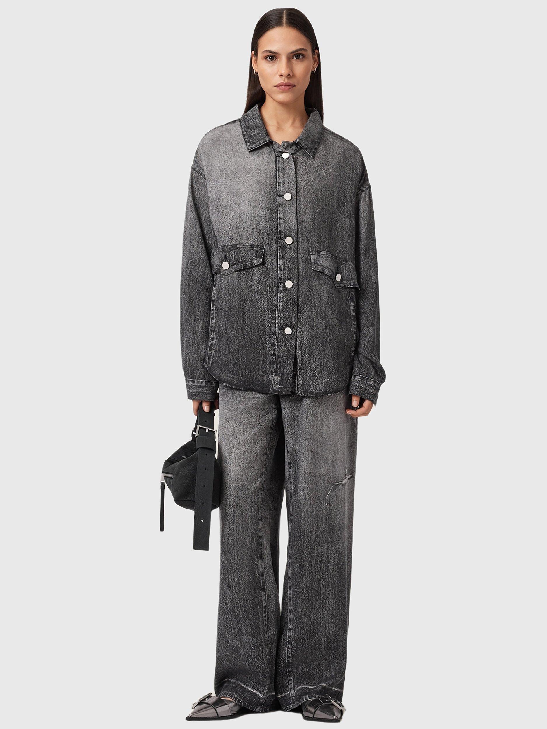 Product image 6 of 9, which shows AllSaints Tyler Wide Leg Jeans, Black, 8