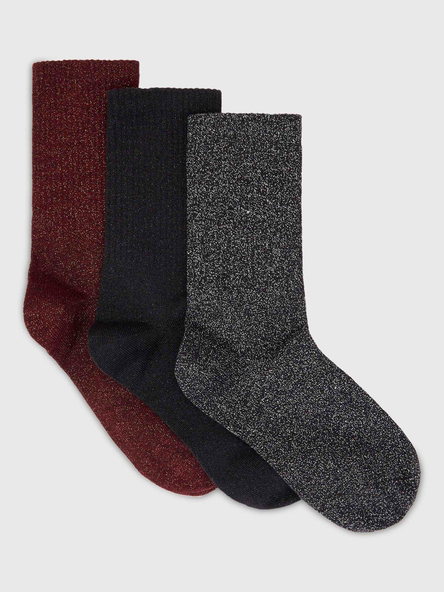 AllSaints Metallic Ankle Socks, Set of 3, Black/Multi