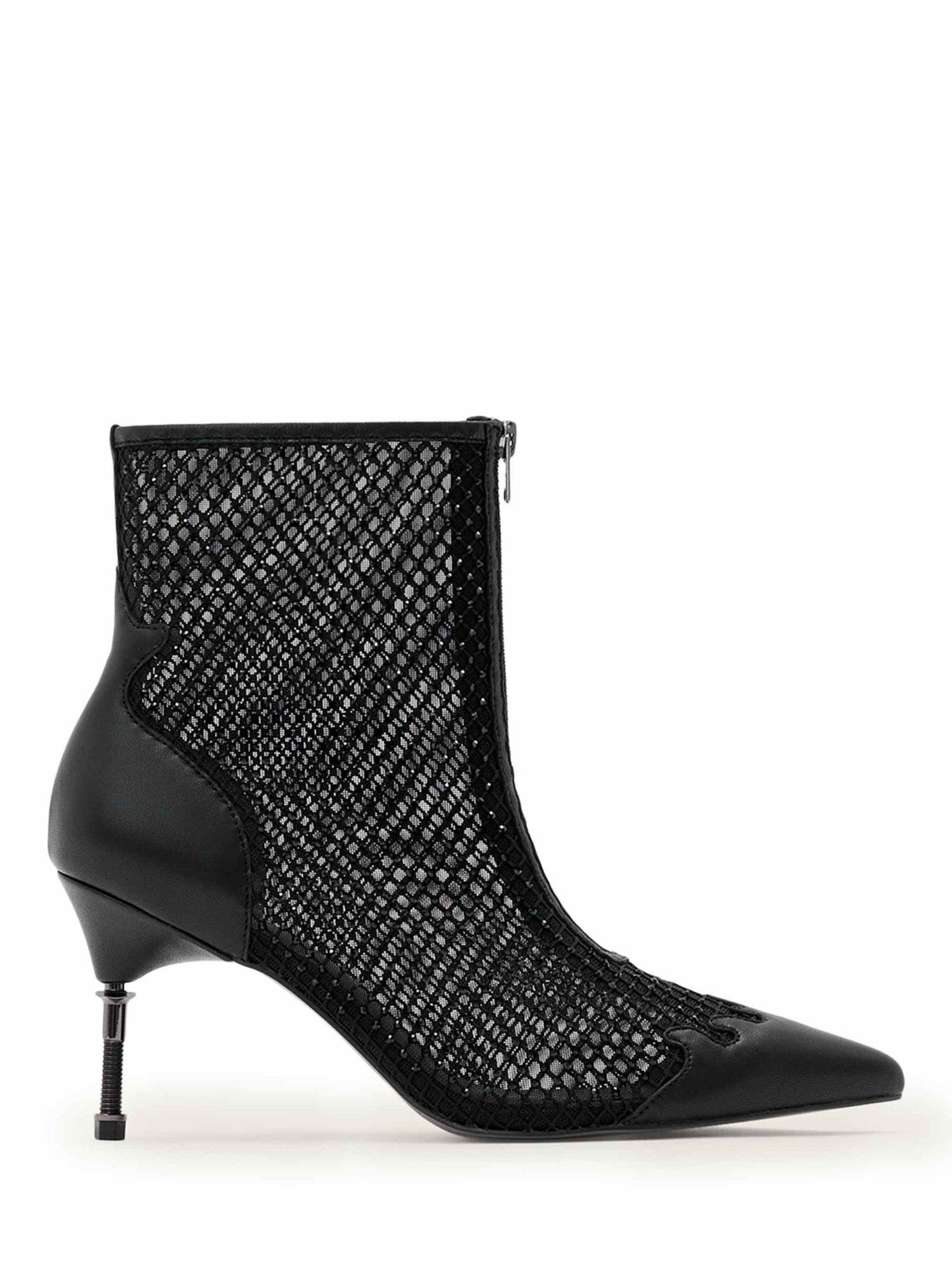 Product image 1 of 5, which shows AllSaints Natasha Mesh Heeled Boots, Black, EU36