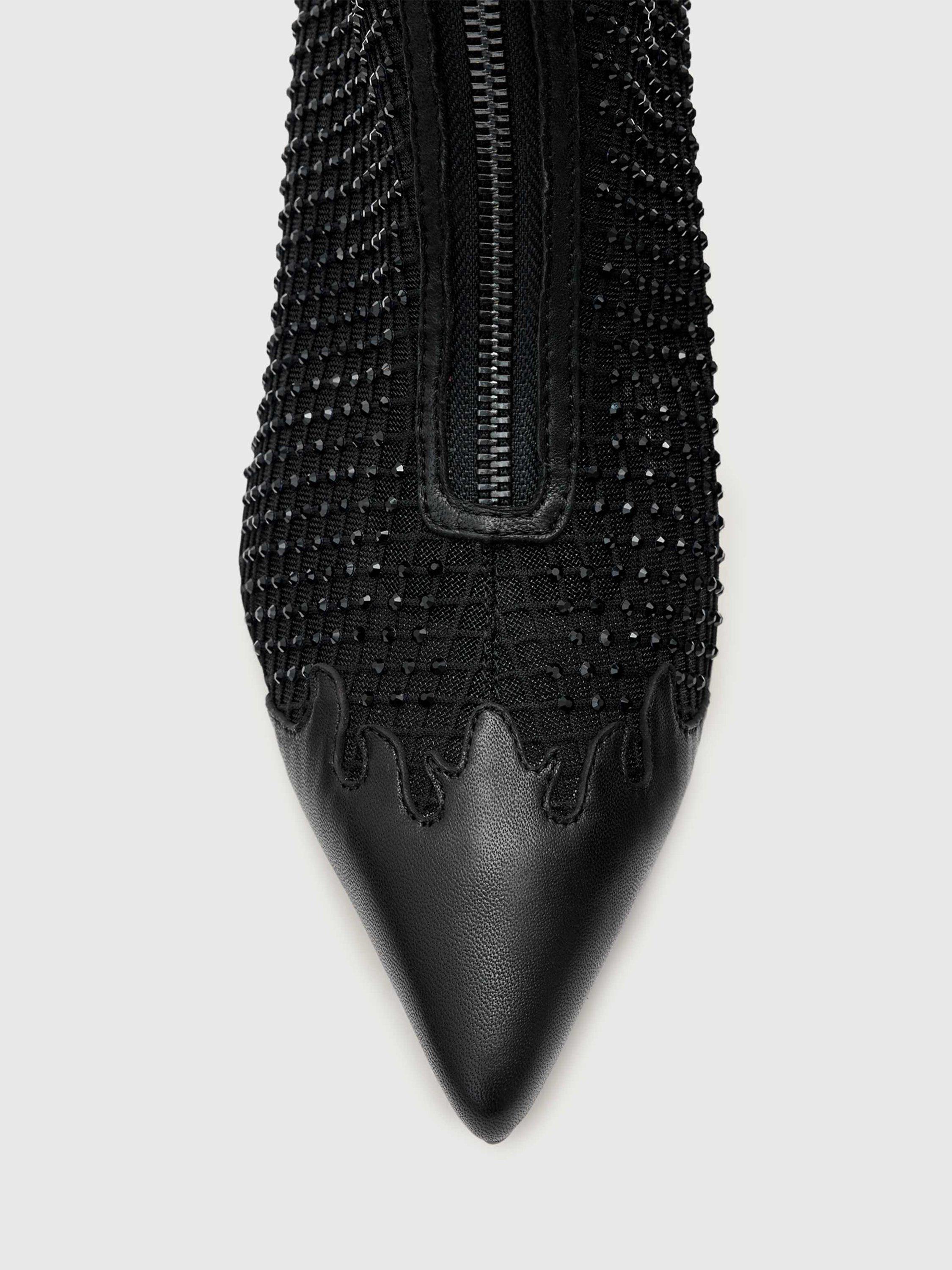 Product image 2 of 5, which shows AllSaints Natasha Mesh Heeled Boots, Black, EU36