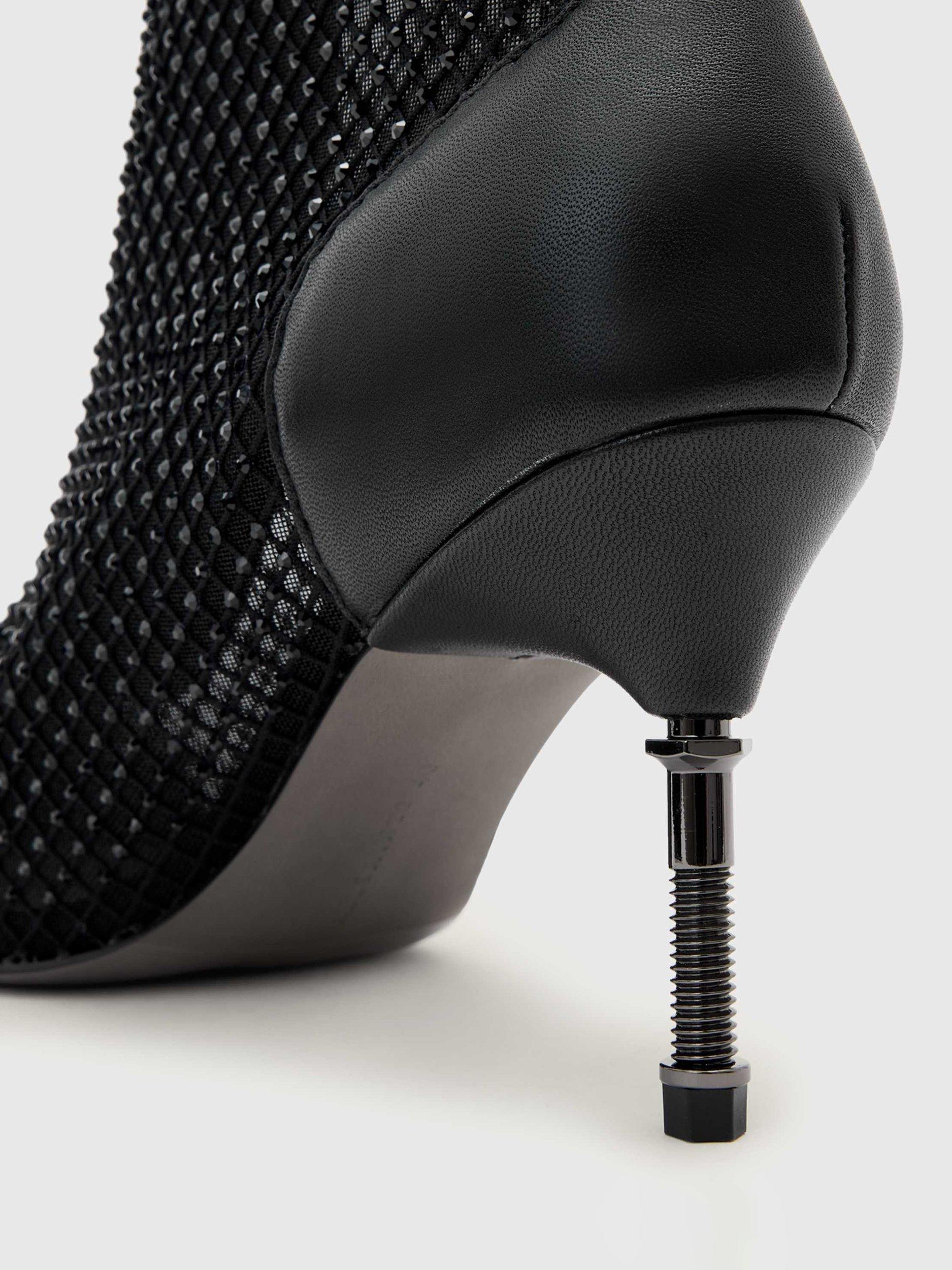 Product image 4 of 5, which shows AllSaints Natasha Mesh Heeled Boots, Black, EU36