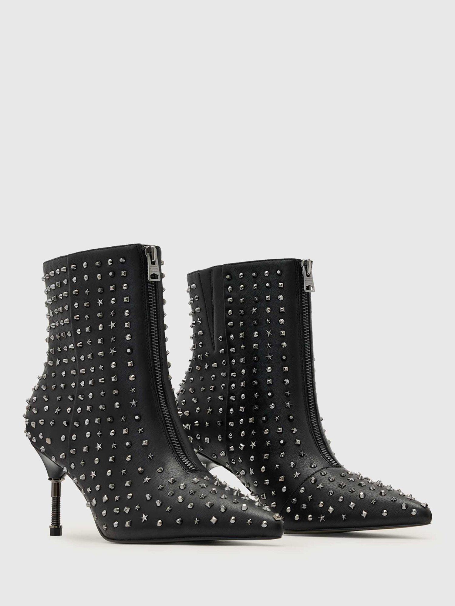 Product image 3 of 5, which shows AllSaints Natasha Stud Heeled Boots, Black, EU37