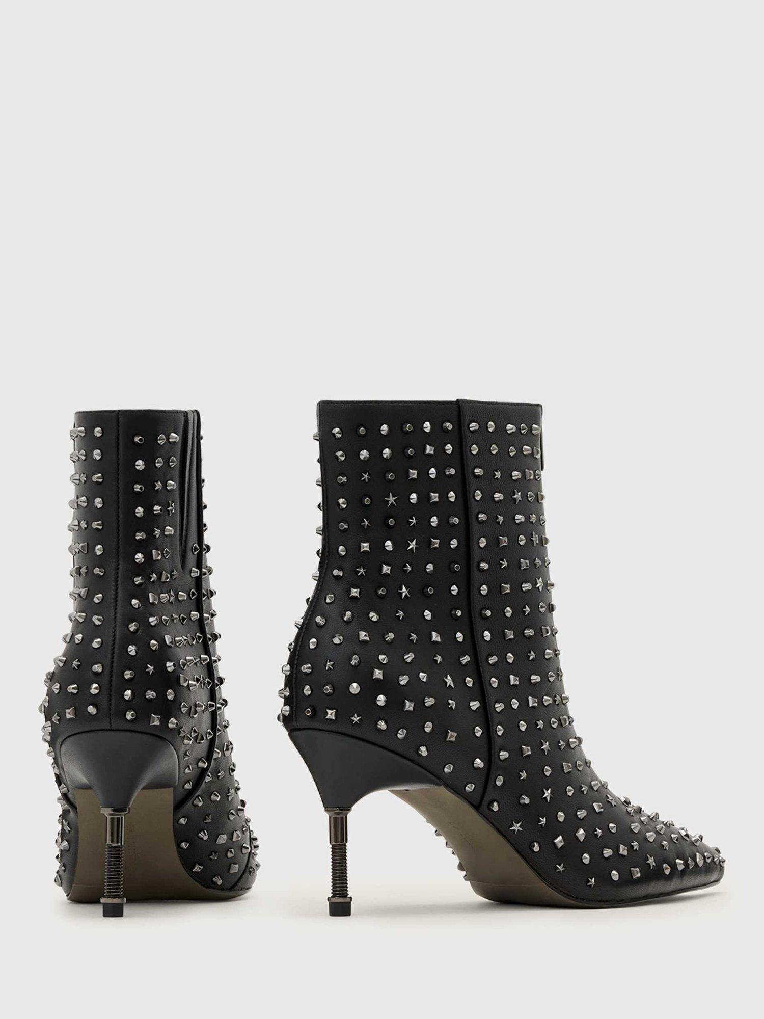 Product image 5 of 5, which shows AllSaints Natasha Stud Heeled Boots, Black, EU37