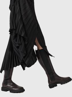 AllSaints Maeve Knee Length Leather Boots, Brown - view 2, Brown Mid