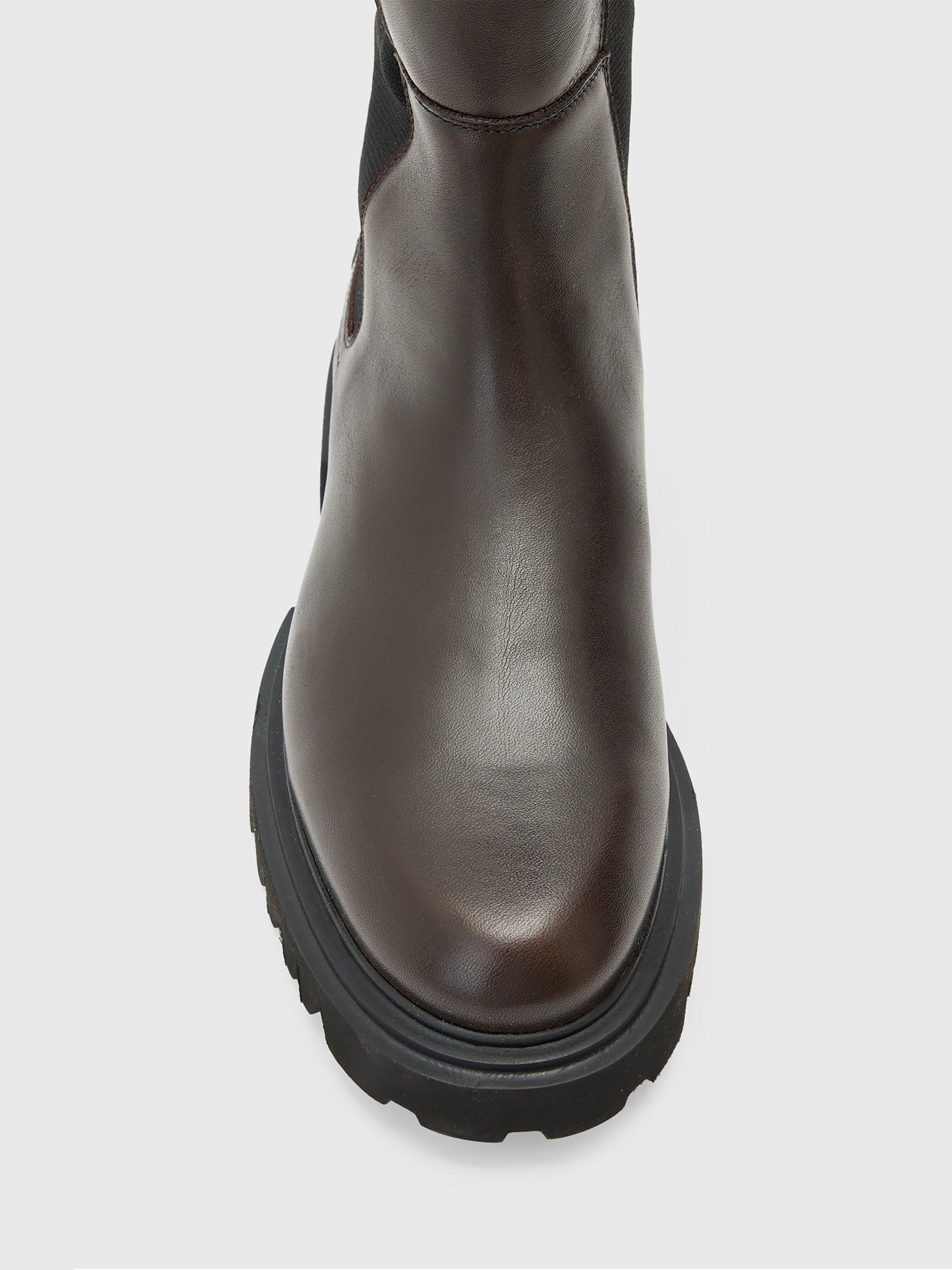 Product image 3 of 6, which shows AllSaints Maeve Knee Length Leather Boots, Brown Mid, EU36