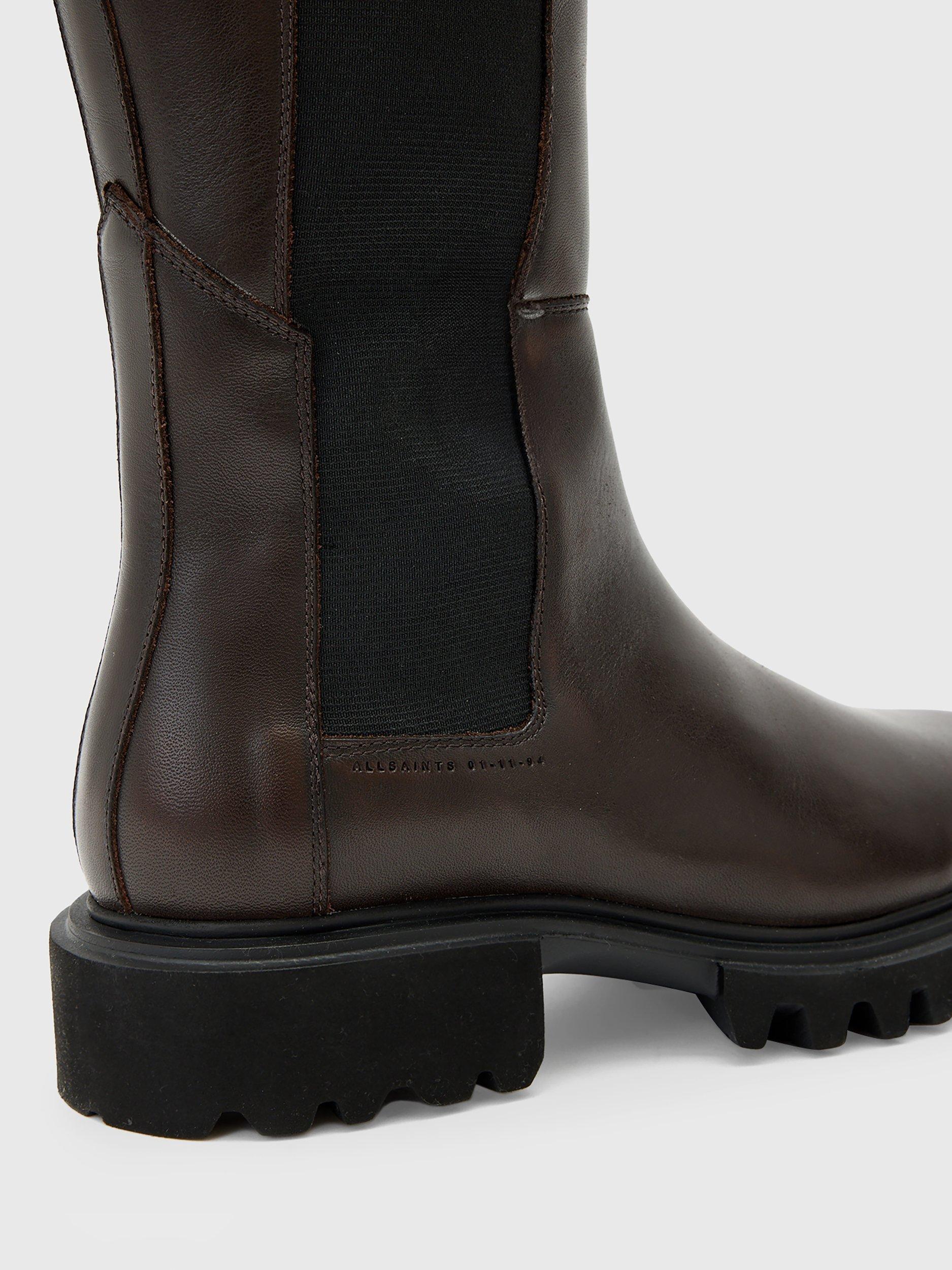 Product image 5 of 6, which shows AllSaints Maeve Knee Length Leather Boots, Brown Mid, EU36