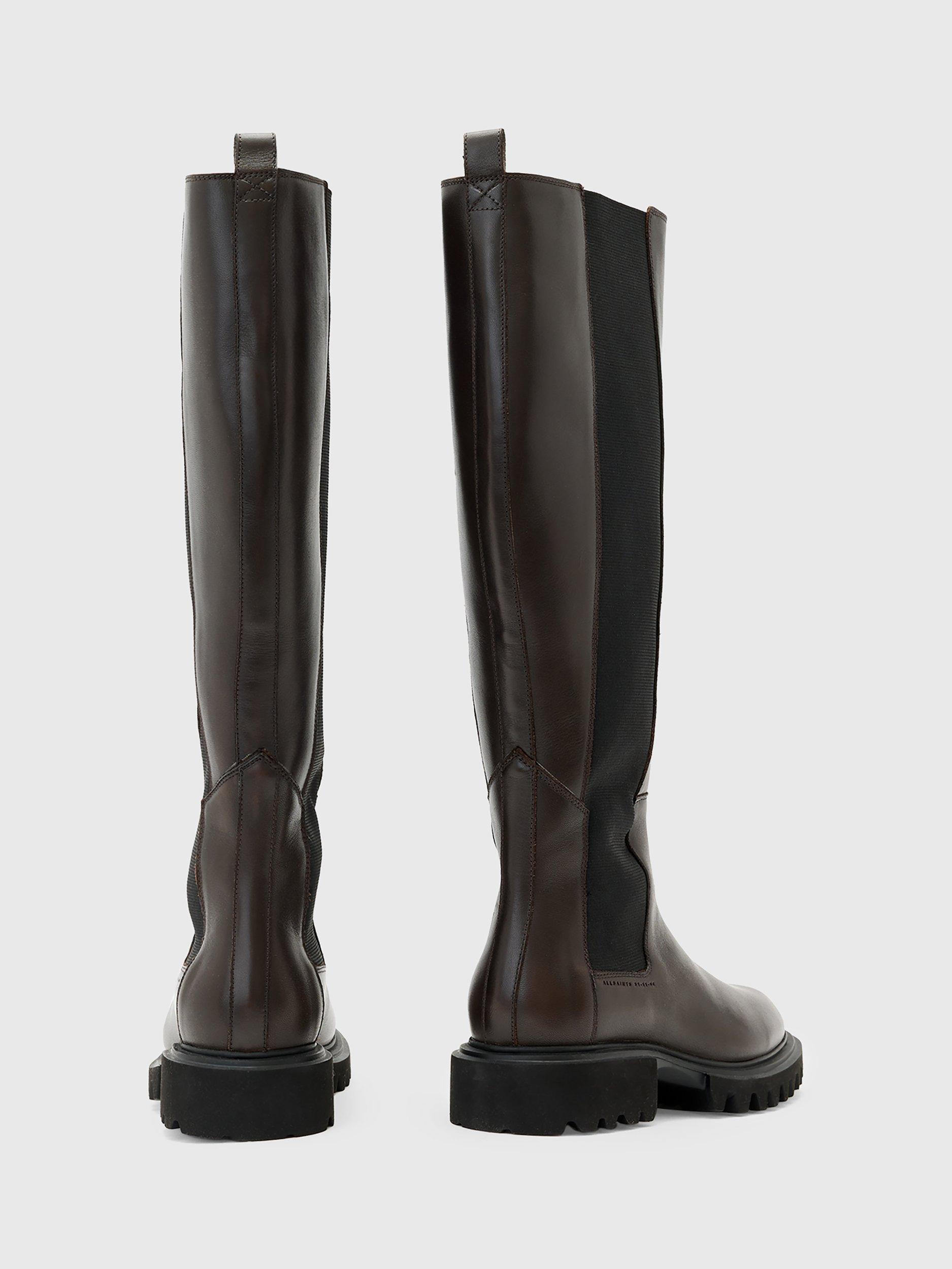 Product image 6 of 6, which shows AllSaints Maeve Knee Length Leather Boots, Brown Mid, EU36