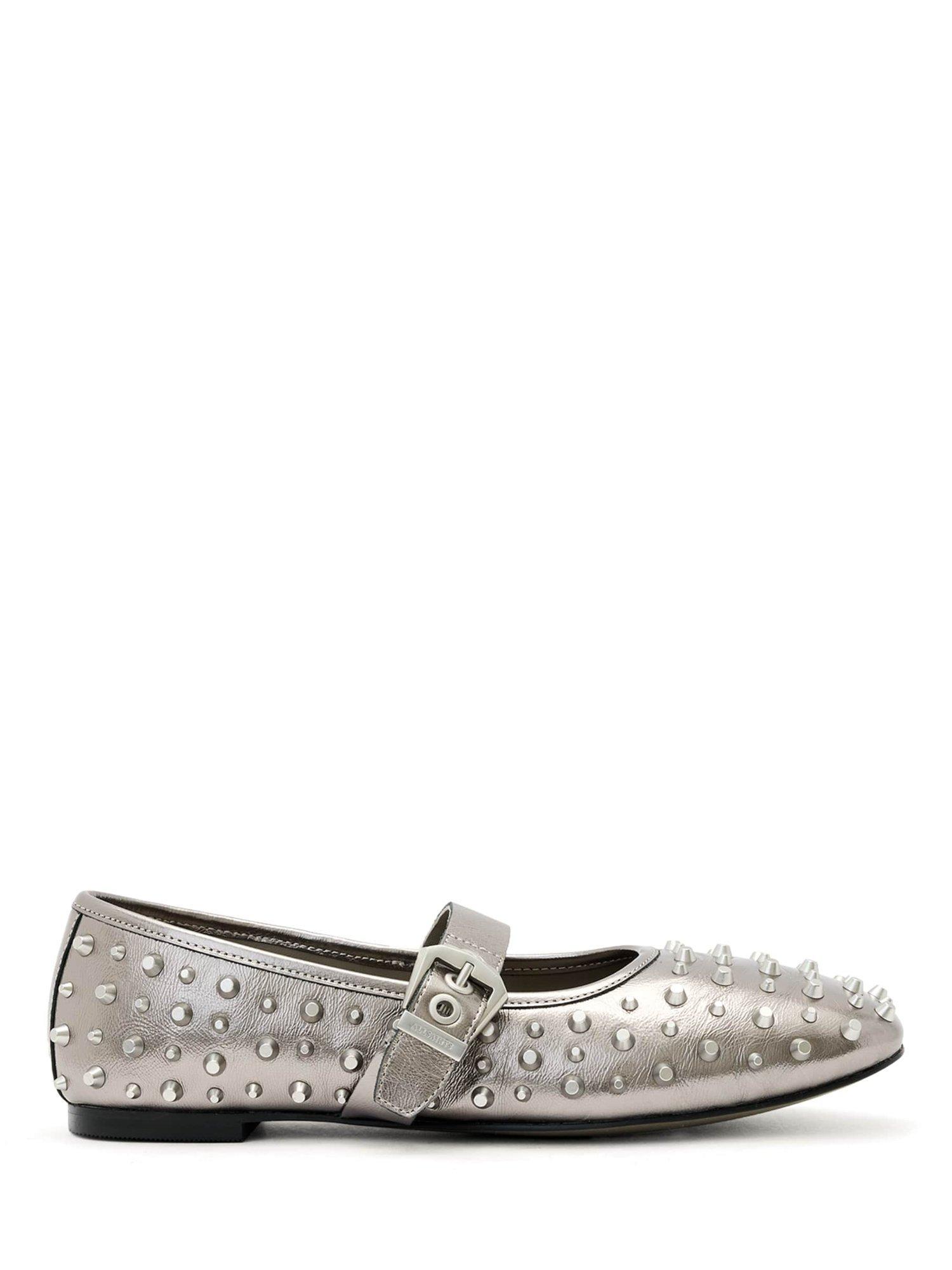 Product image 1 of 5, which shows AllSaints Holly Stud Shoes, Grey, EU37
