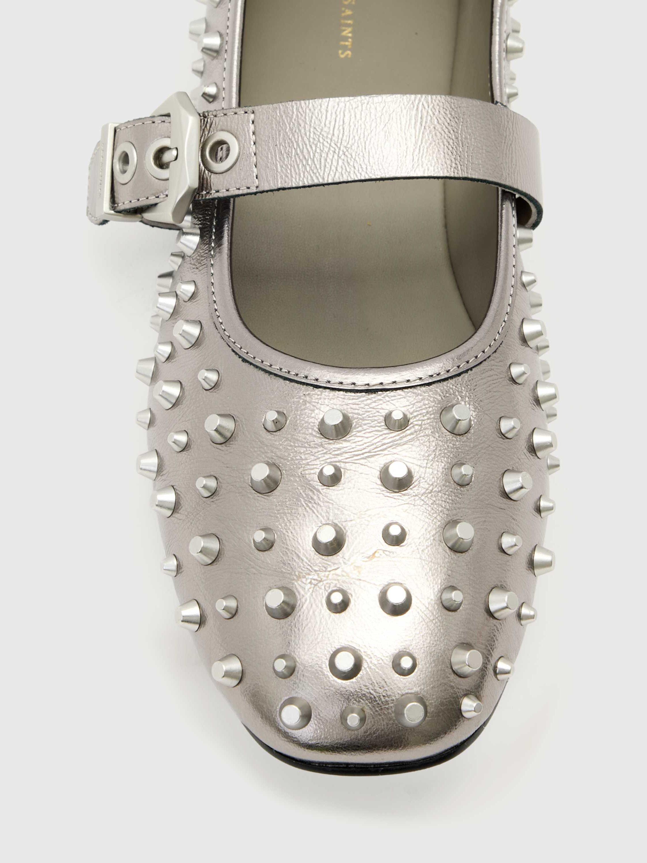 Product image 2 of 5, which shows AllSaints Holly Stud Shoes, Grey, EU37