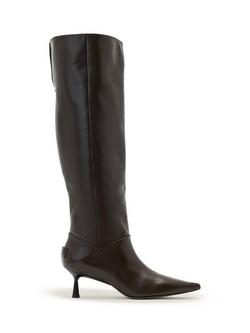 AllSaints Odyssey Leather Knee High Boots, Brown Mid, Brown Mid