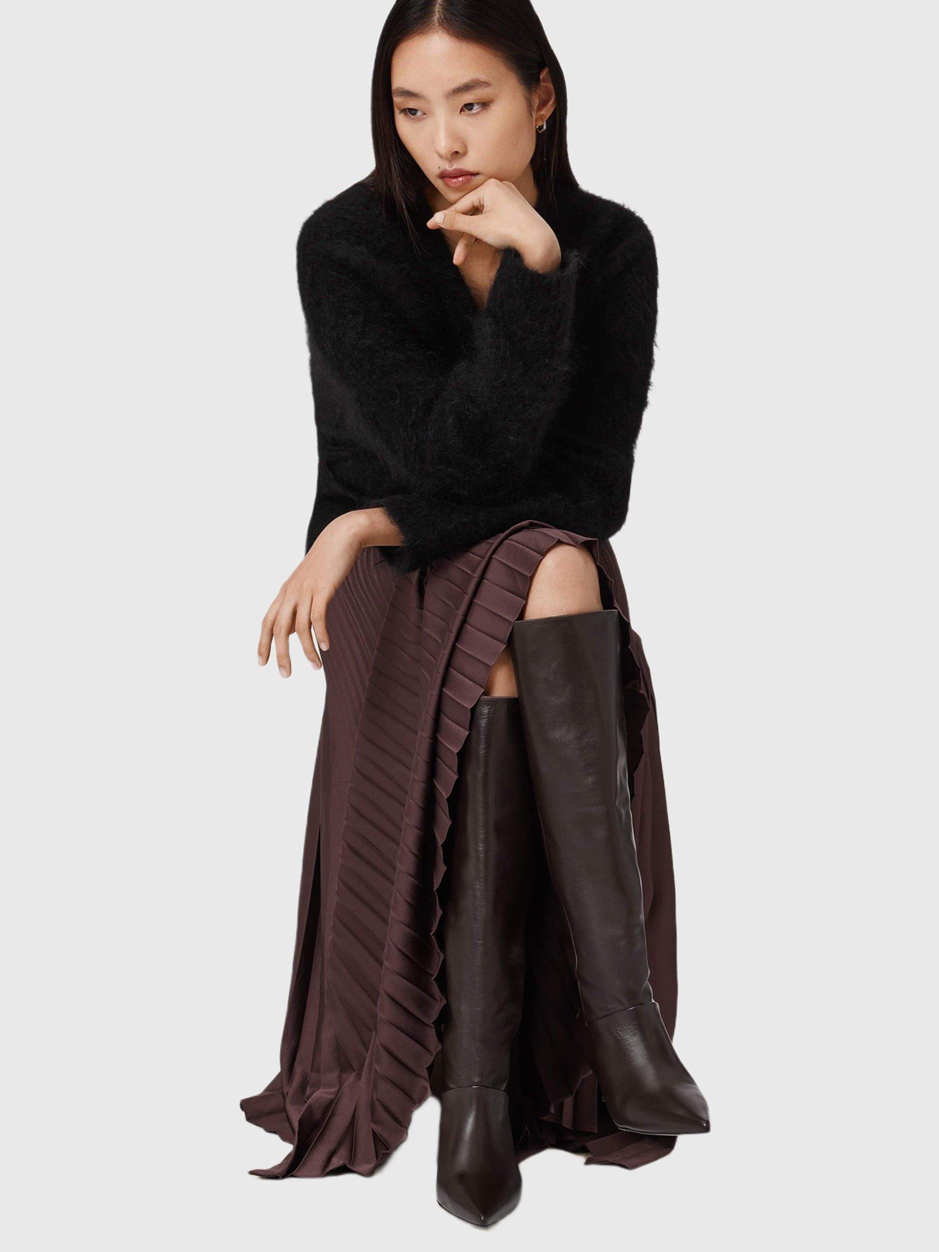 Product image 2 of 7, which shows AllSaints Odyssey Leather Knee High Boots, Brown Mid, 7