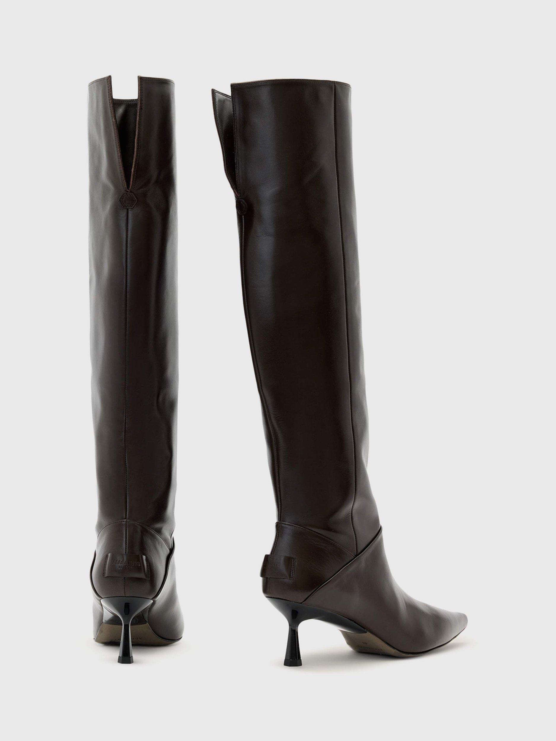Product image 6 of 7, which shows AllSaints Odyssey Leather Knee High Boots, Brown Mid, 7