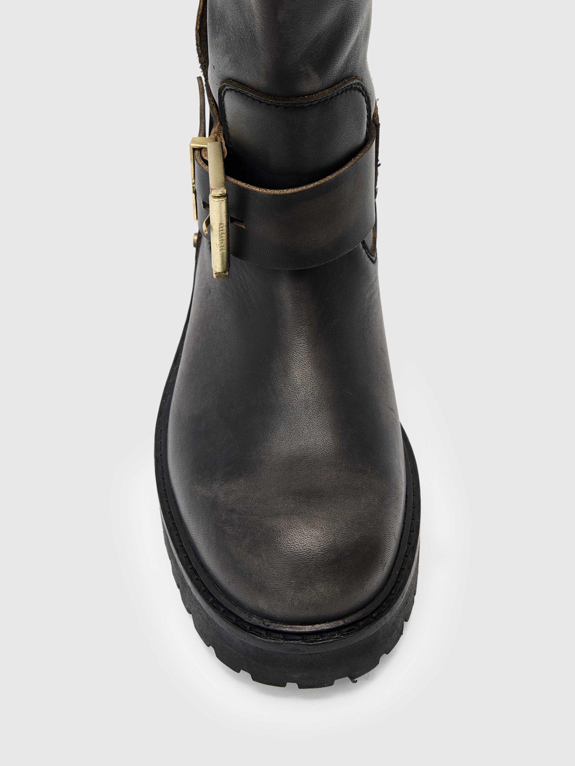 Product image 3 of 8, which shows AllSaints Tay Leather Biker Boots, Dark Brown, EU37
