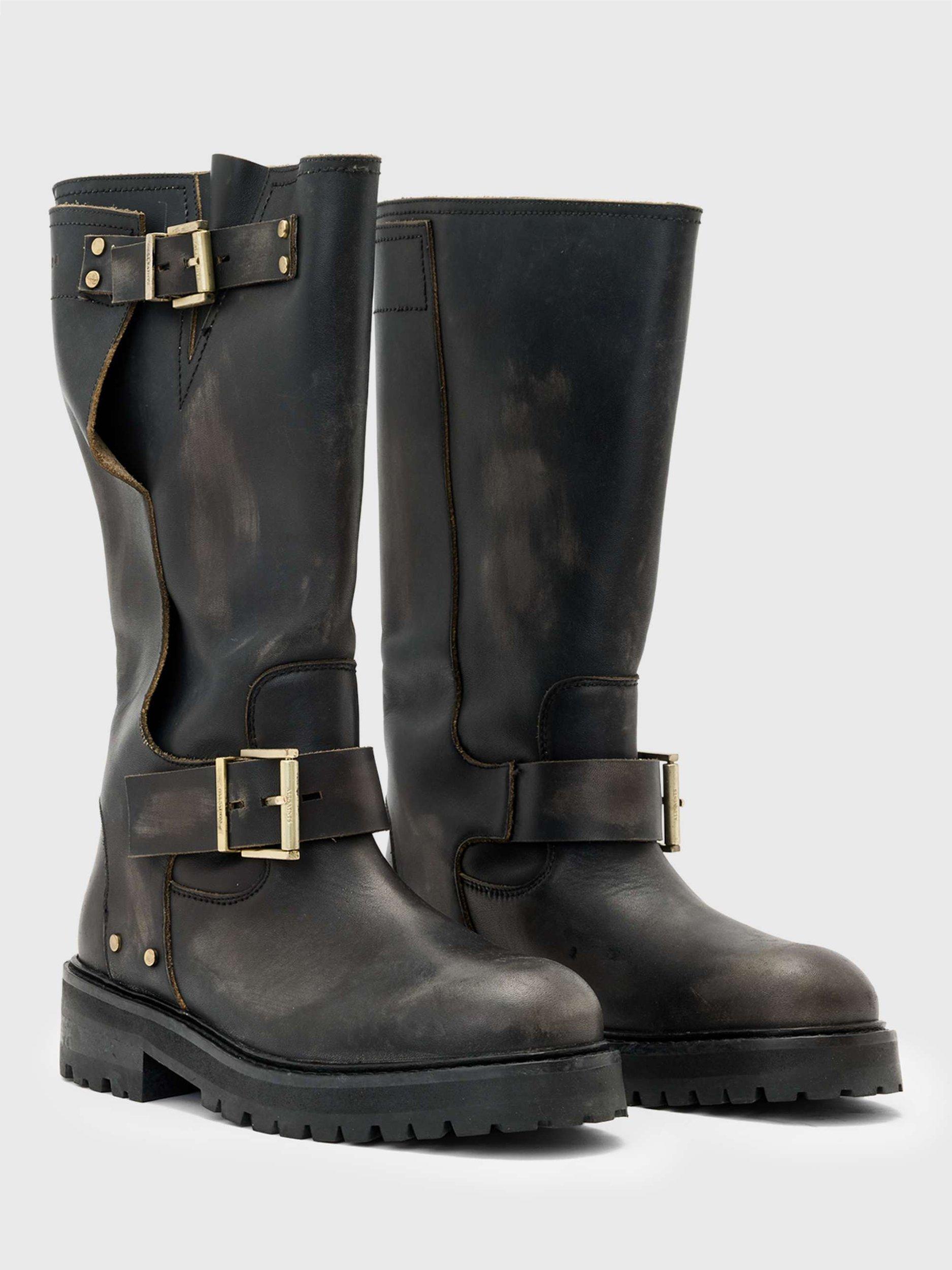 Product image 4 of 8, which shows AllSaints Tay Leather Biker Boots, Dark Brown, EU37