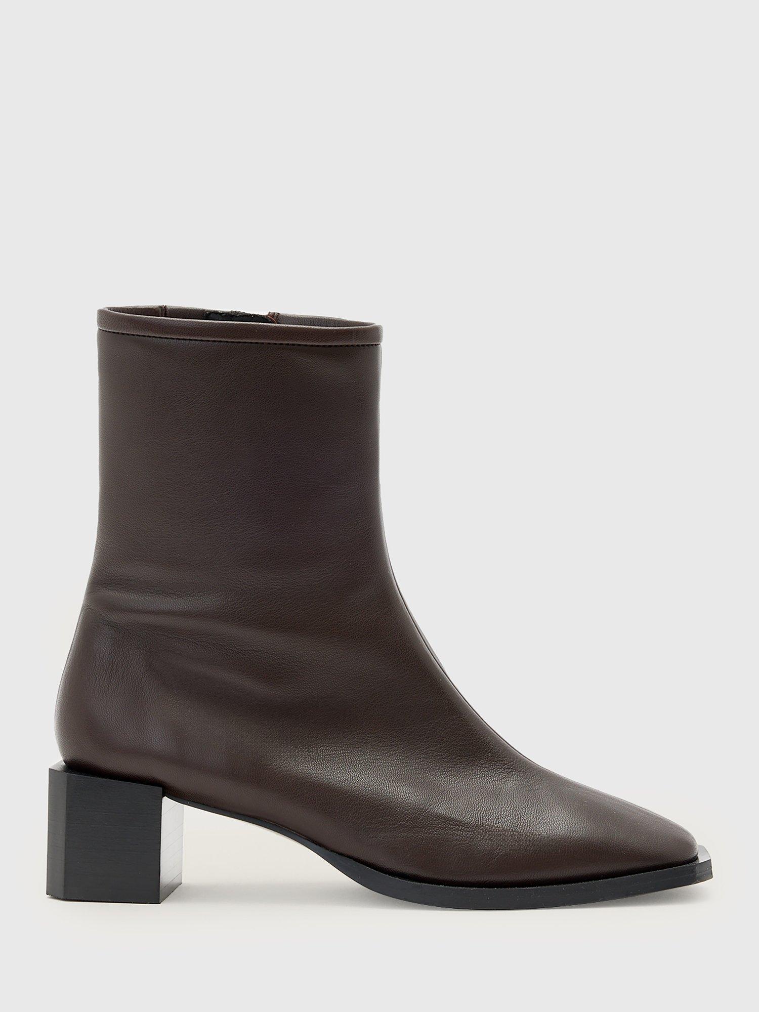 Product image 1 of 6, which shows AllSaints Avril Leather Ankle Boots, Brown Mid, EU38