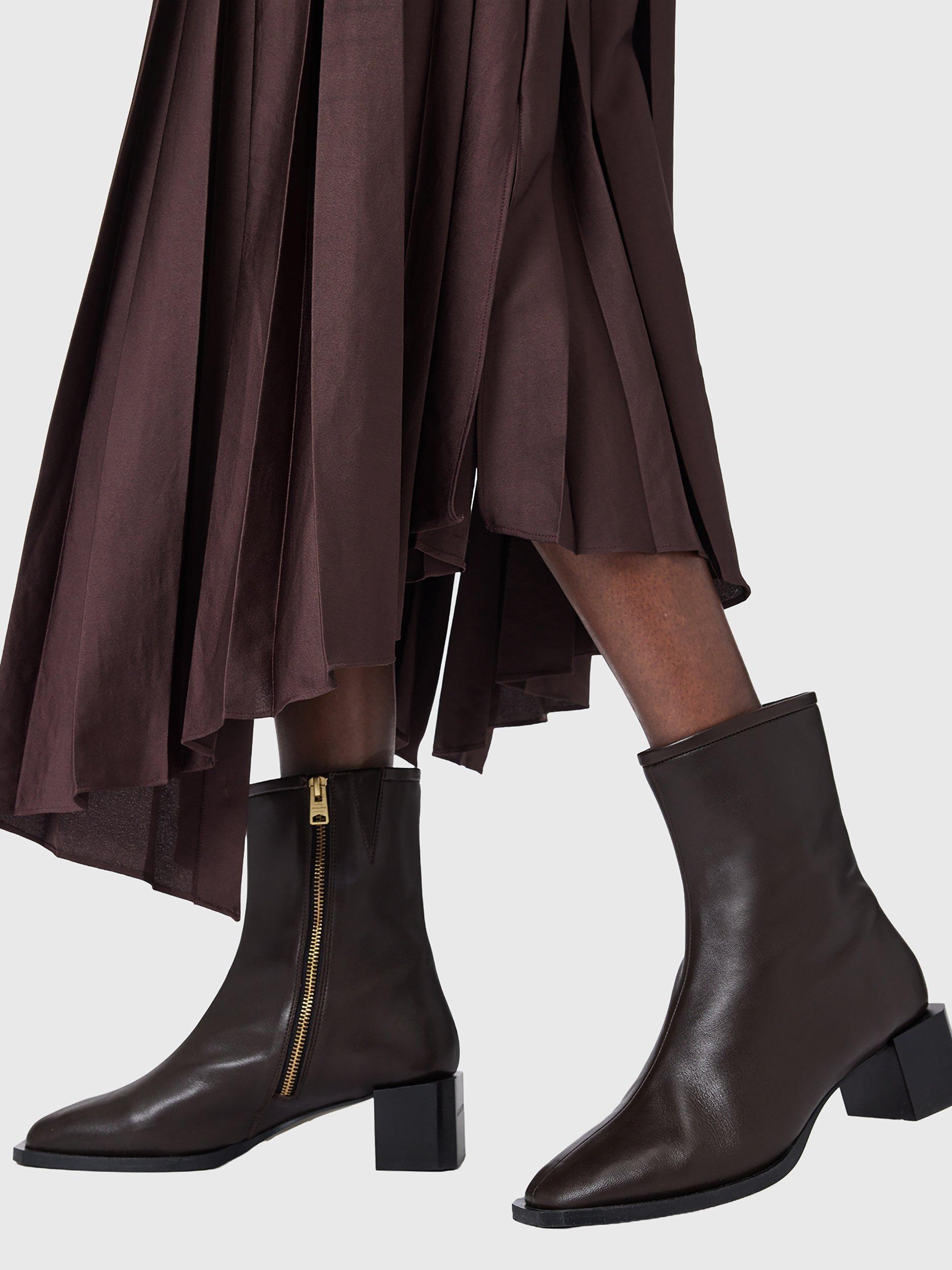 Product image 2 of 6, which shows AllSaints Avril Leather Ankle Boots, Brown Mid, EU38