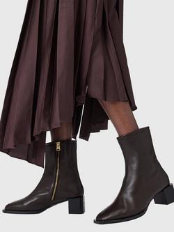 AllSaints Avril Leather Ankle Boots, Brown - view 2, Brown Mid