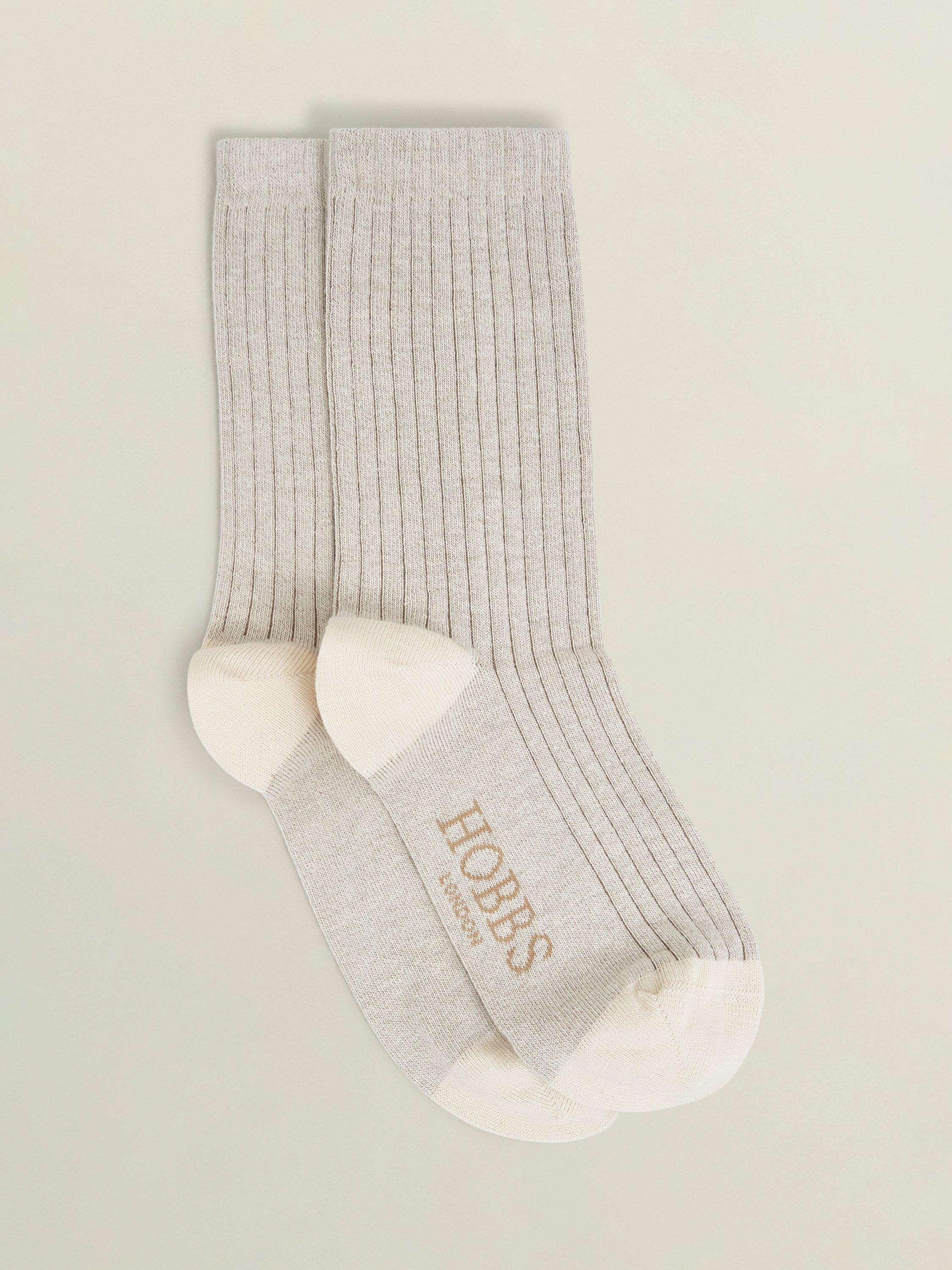 Product image 1 of 2, which shows Hobbs Plain Ribbed Socks, Light Beige, One Size