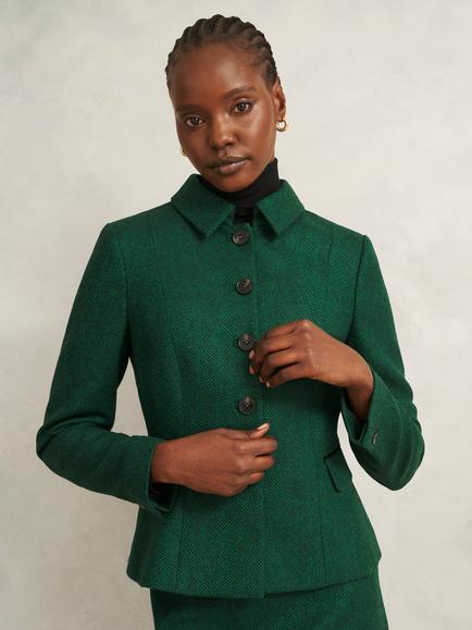 Hobbs Daniella Pure Wool Jacket, Green, Green