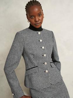Hobbs Dolly Dogtooth Pure Wool Jacket, Black/Multi, Black/Multi