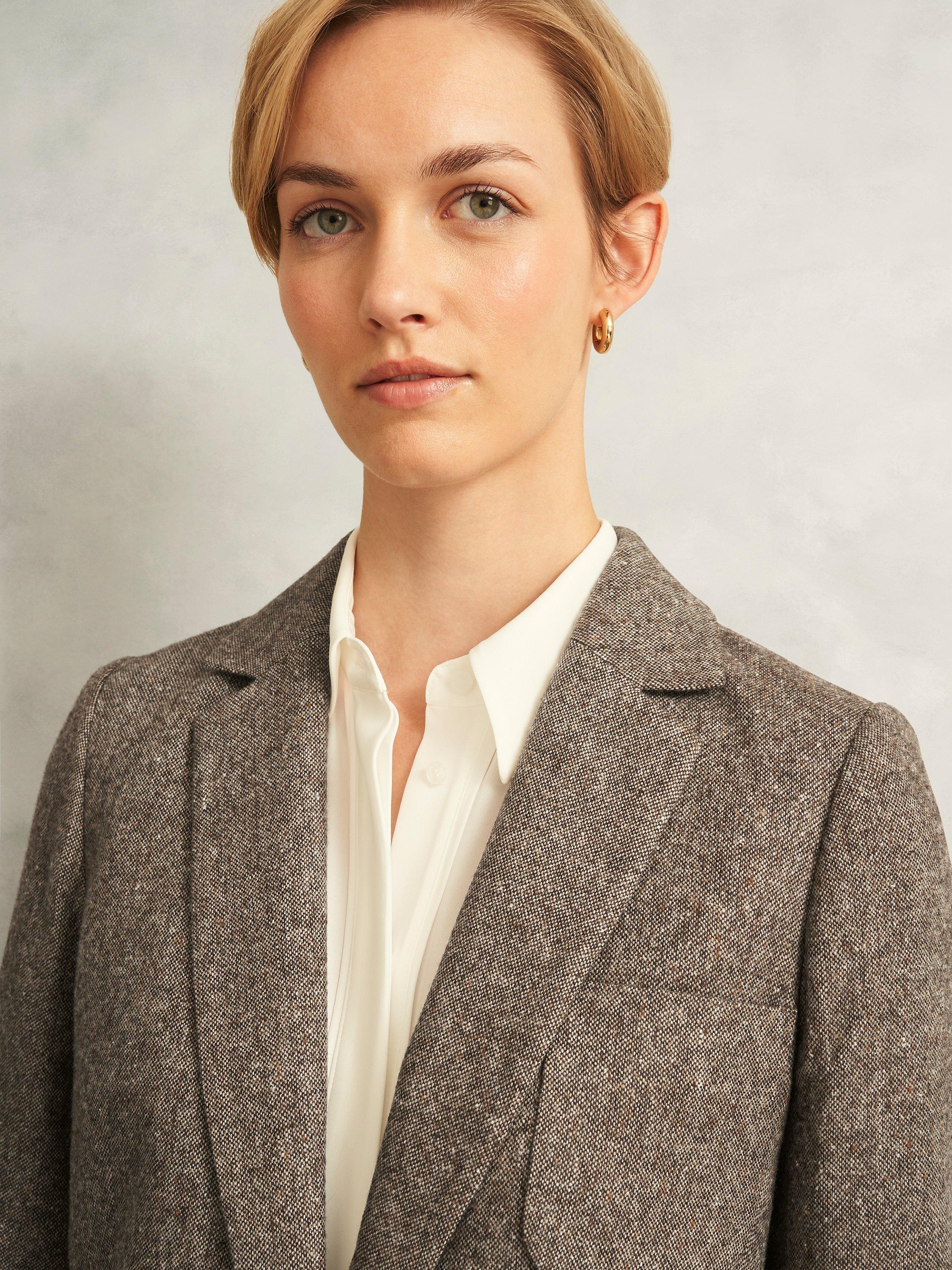 Product image 7 of 7, which shows Hobbs Elvie Textured Jacket, Brown/Multi, 12