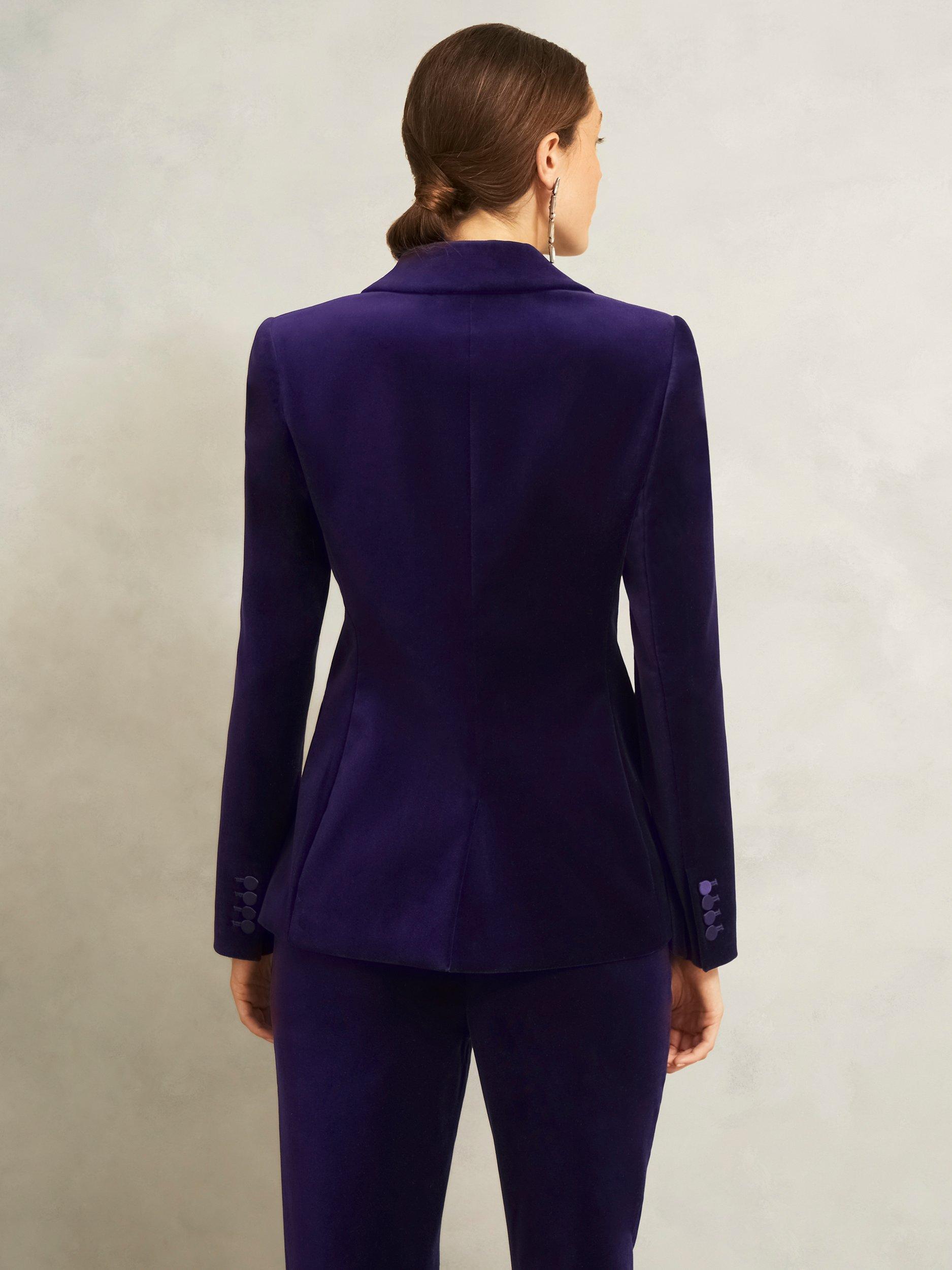 Product image 2 of 7, which shows Hobbs Heather Velvet Blazer, Purple, 8