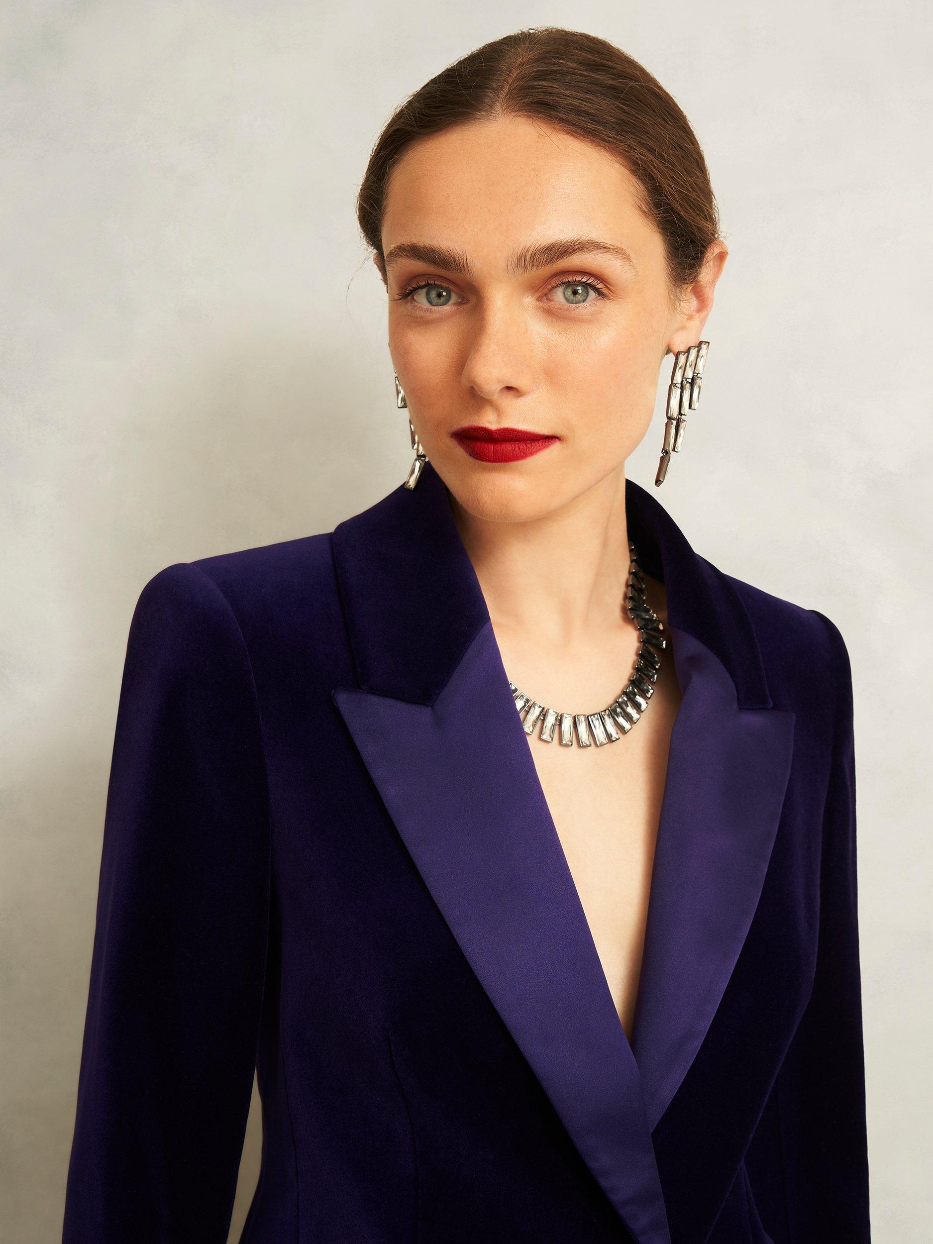 Product image 3 of 7, which shows Hobbs Heather Velvet Blazer, Purple, 8