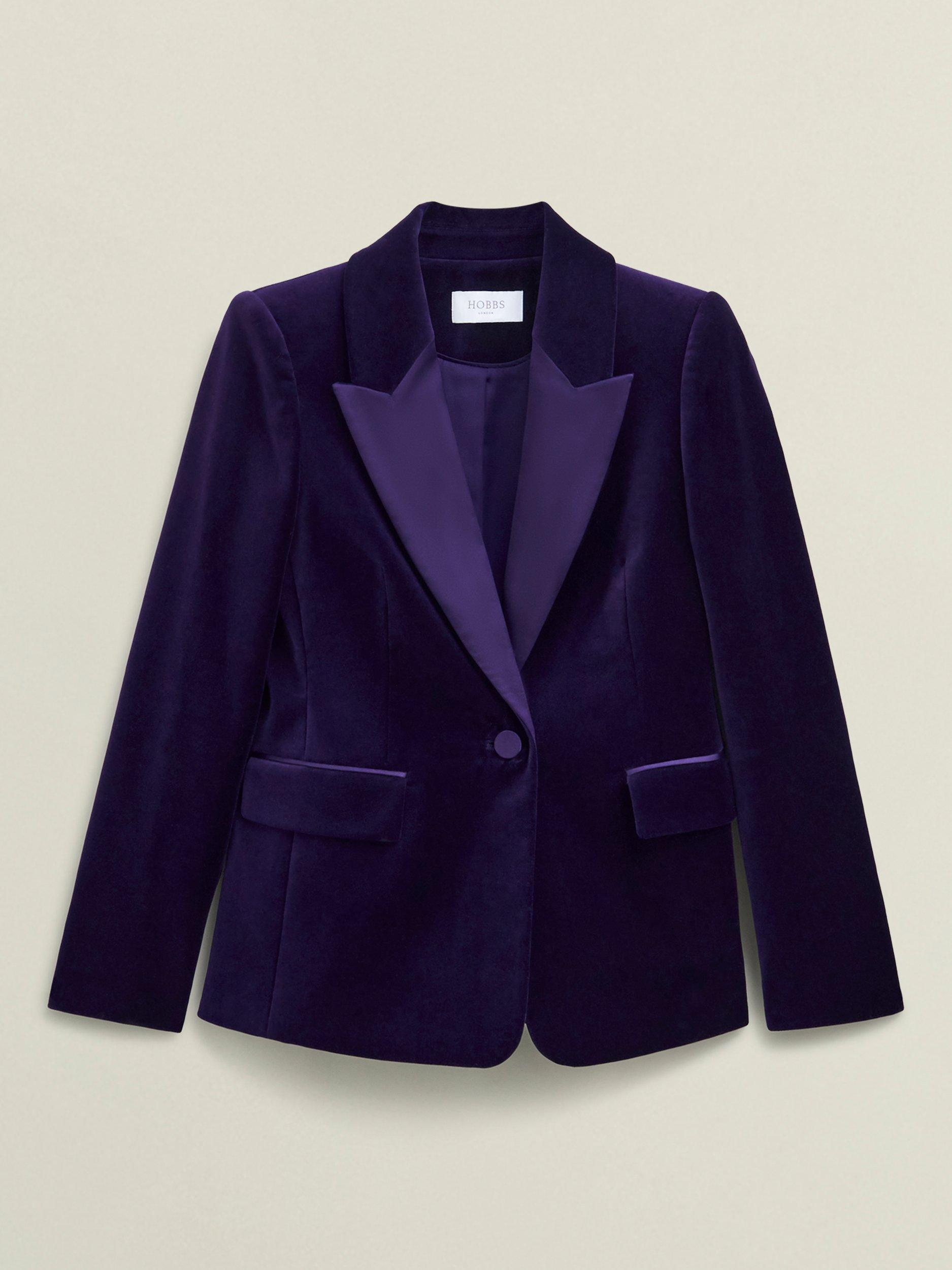 Product image 4 of 7, which shows Hobbs Heather Velvet Blazer, Purple, 8