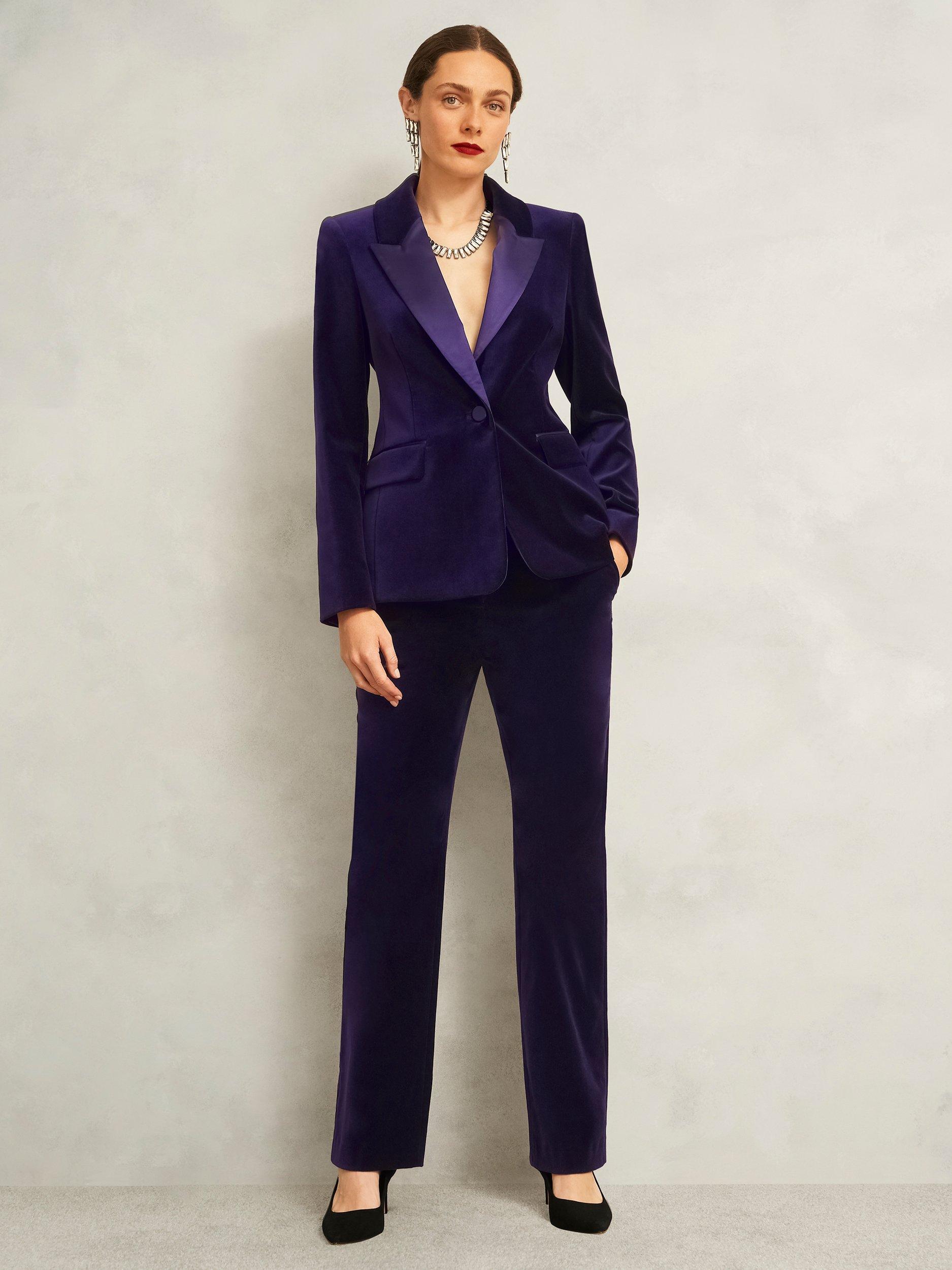 Product image 5 of 7, which shows Hobbs Heather Velvet Blazer, Purple, 8