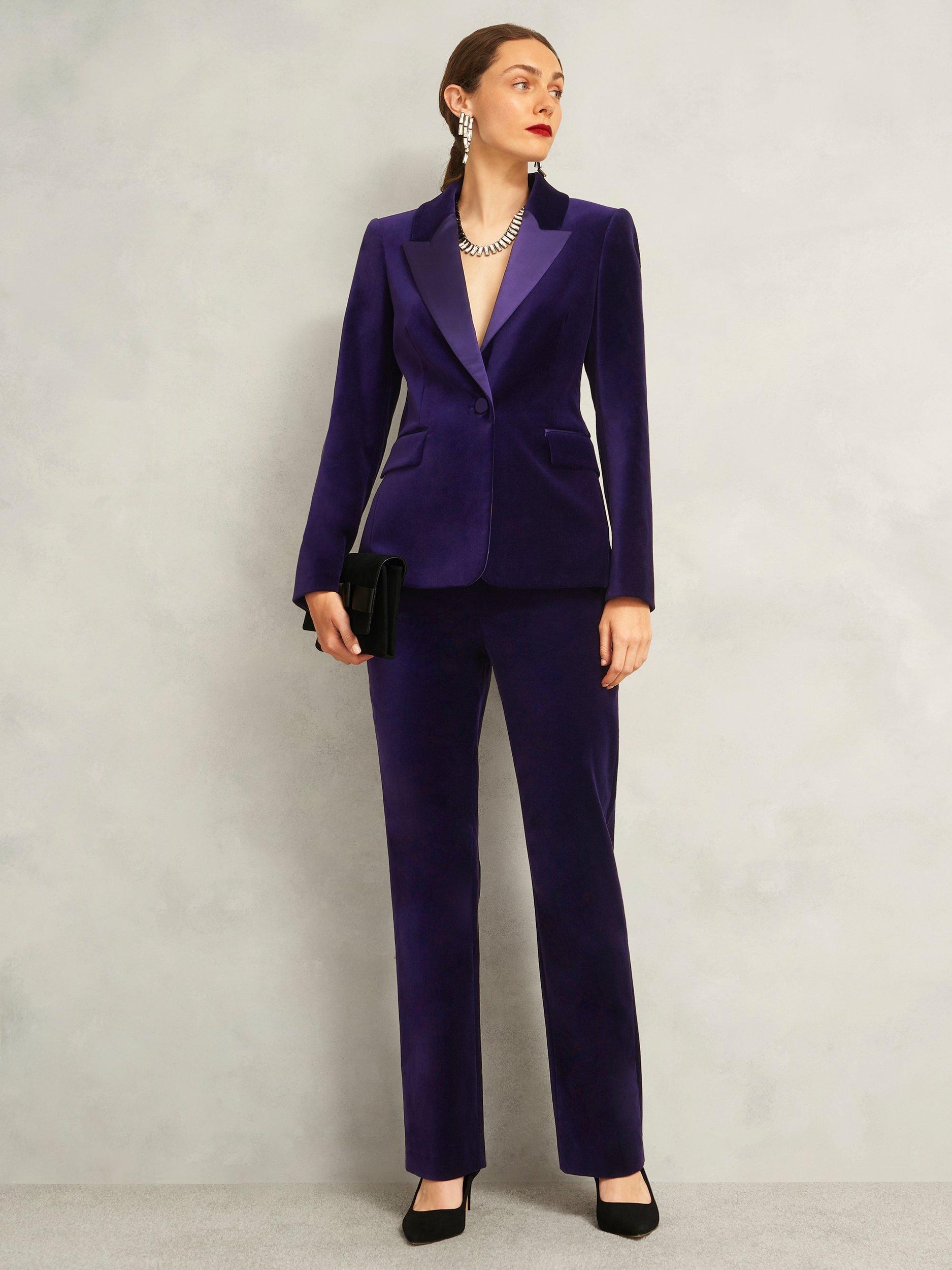 Product image 6 of 7, which shows Hobbs Heather Velvet Blazer, Purple, 8