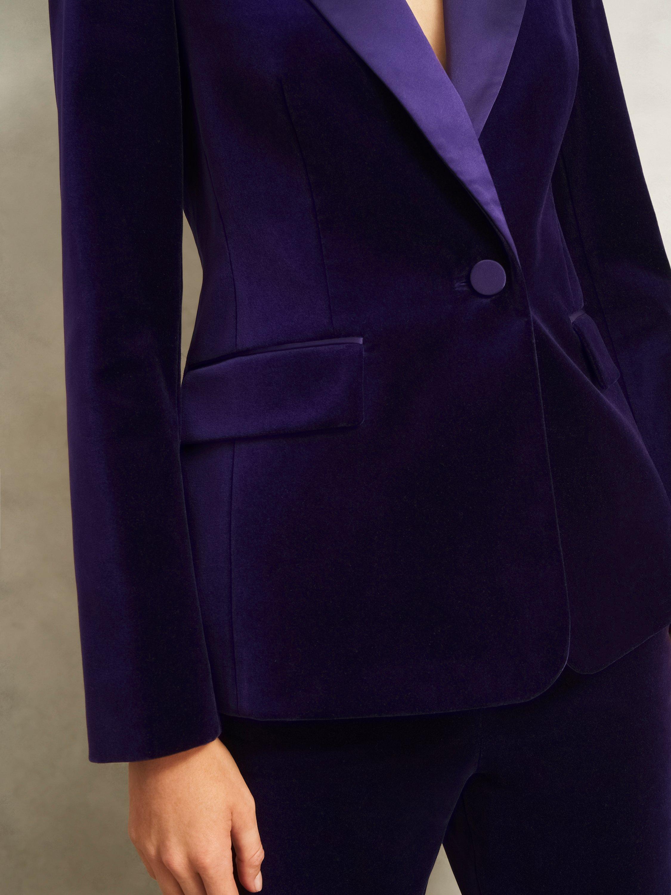 Product image 7 of 7, which shows Hobbs Heather Velvet Blazer, Purple, 8