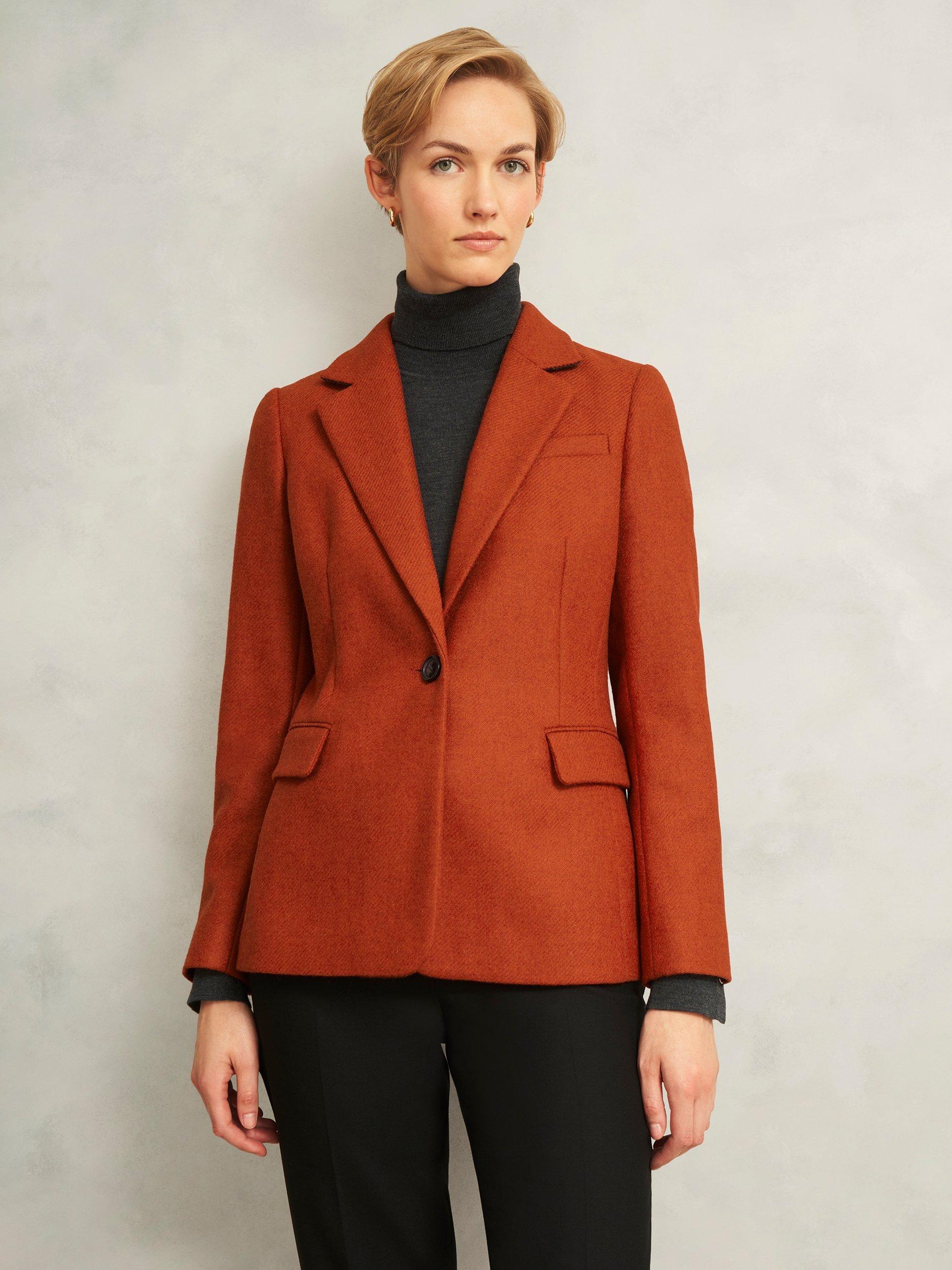 Product image 1 of 7, which shows Hobbs Jess Textured Pure Wool Jacket, Orange, 10