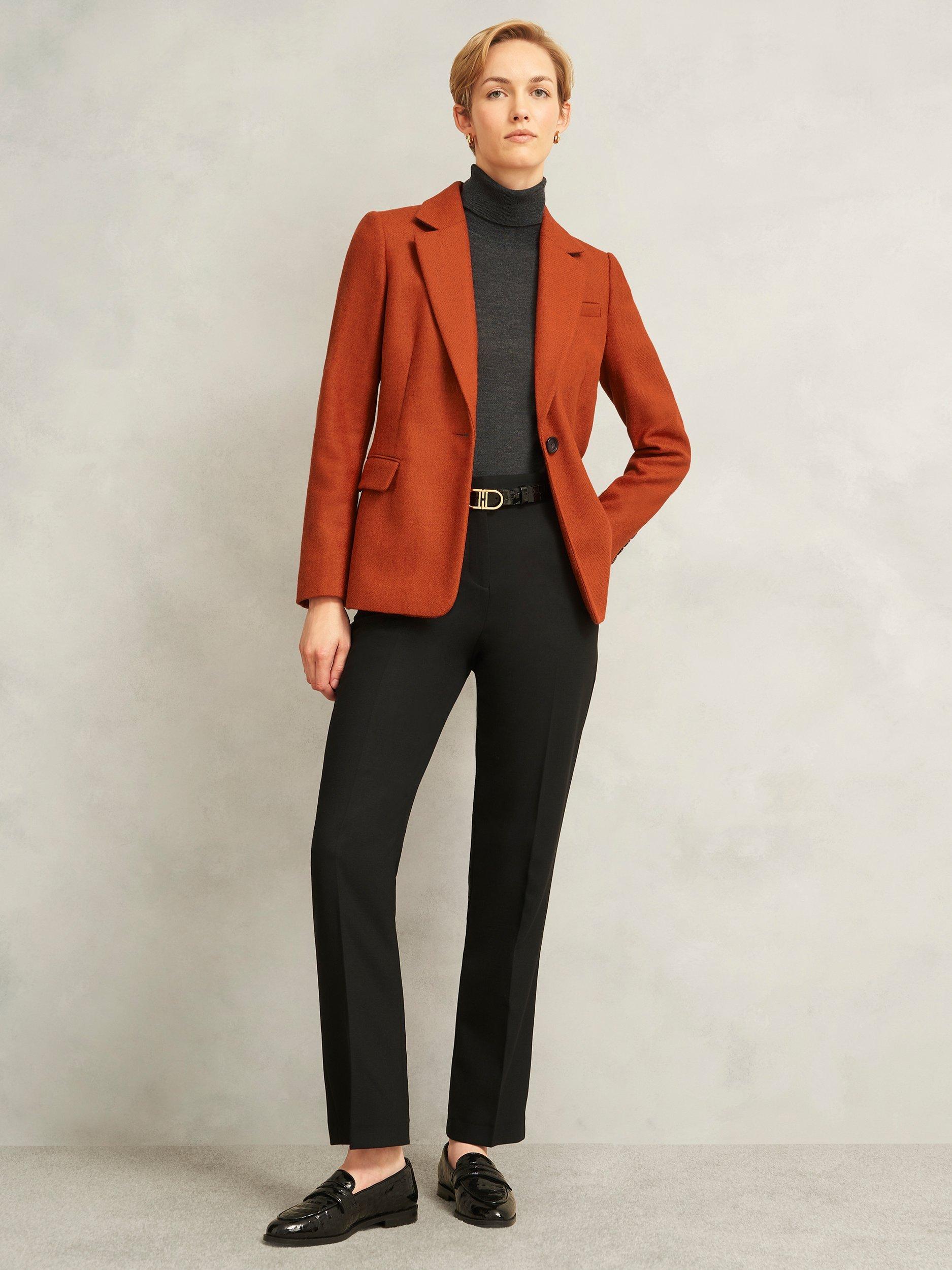 Product image 5 of 7, which shows Hobbs Jess Textured Pure Wool Jacket, Orange, 10