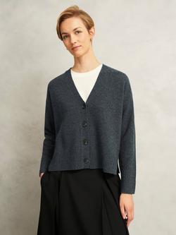 Hobbs Elida Wool Blend Long Sleeve V Neck Cardigan, Mid Grey